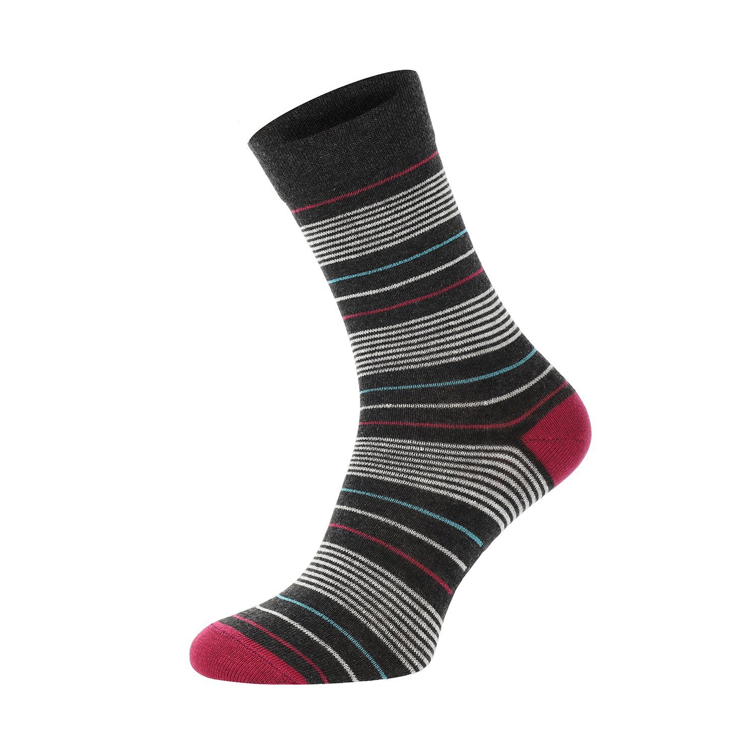 Damen, Baumwolle, Paar, Blau, Lifestyle 5 Socken Streifen Design, Strümpfe Schwarz, Grau Chili