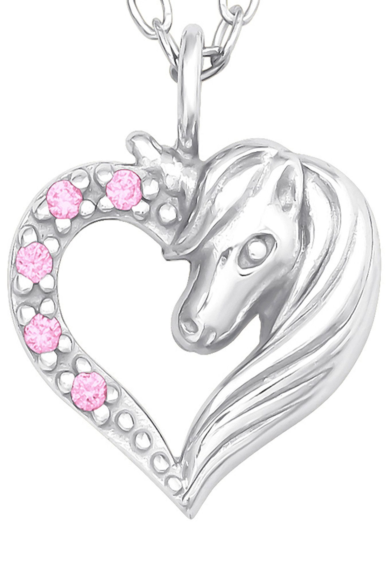 Limana Kette mit Anhänger echt 925 Sterling Silber Herz Einhorn Pferd rosa Halskette Kinderkette (inkl. Geschenkdose), Geschenk für Kinder Mädchen Kinderschmuck