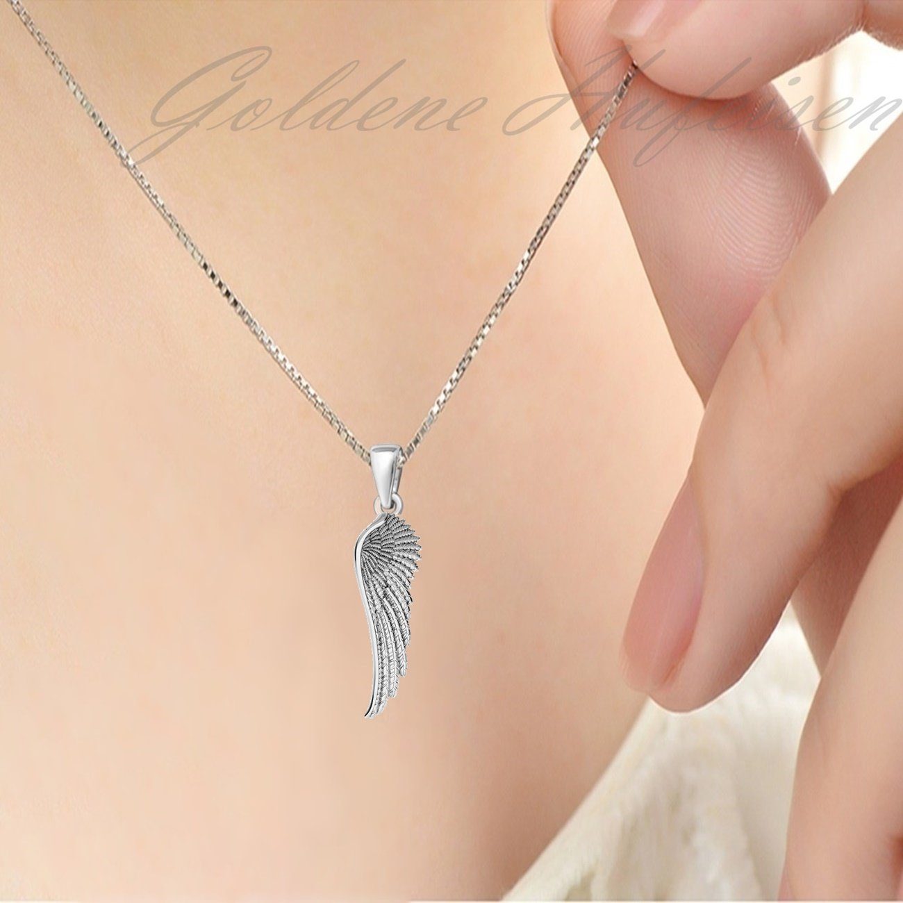 Goldene Hufeisen Kette mit Anhänger Glücksbringer Schutzengel Engelsflügel Anhänger mit Kette 92Silber (2-tlg, inkl. Etui), Rhodiniert