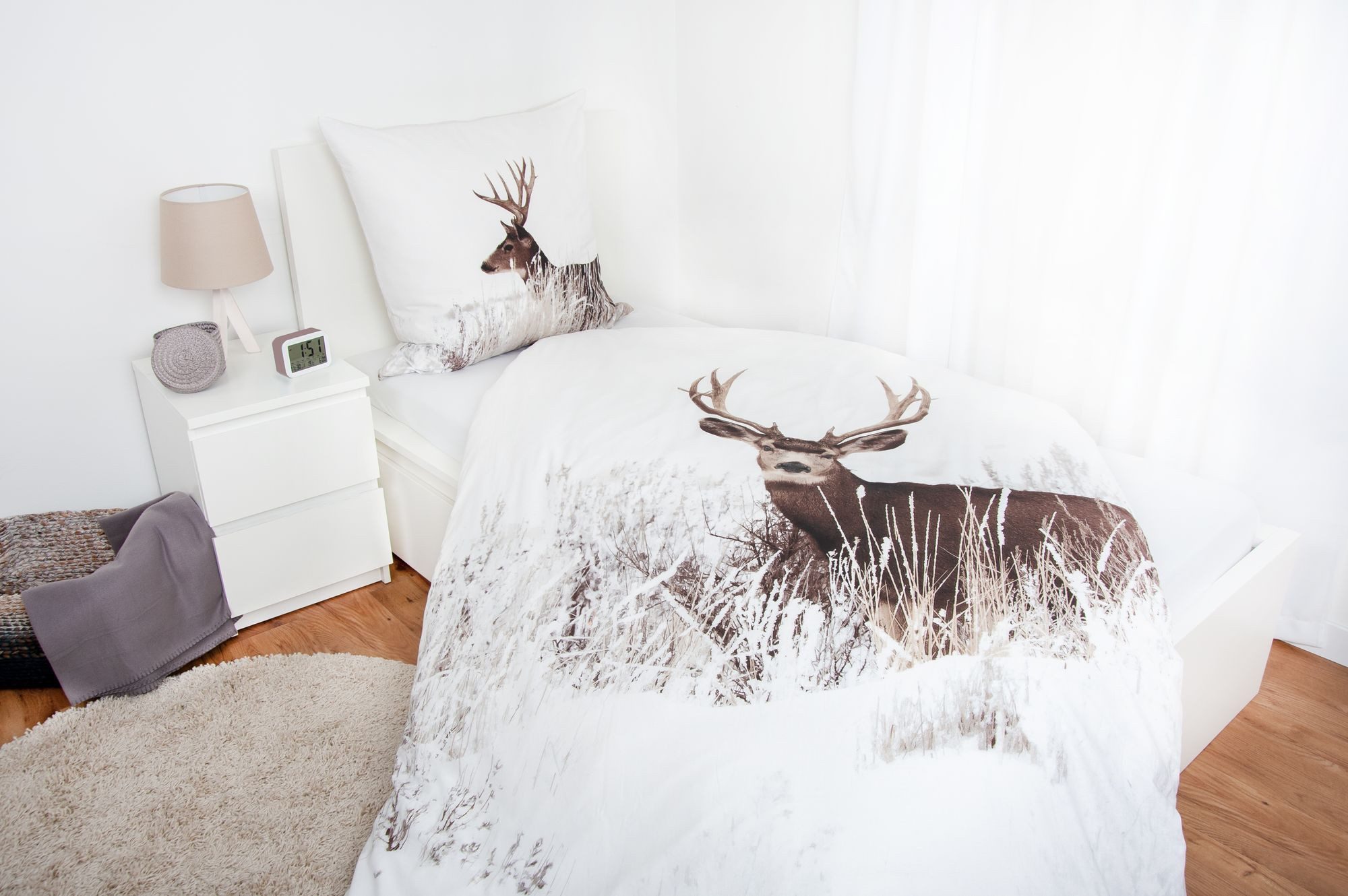 Herding Kinderbettwäsche Hirsch Bettwäsche Set Winterlandschaft günstig online kaufen