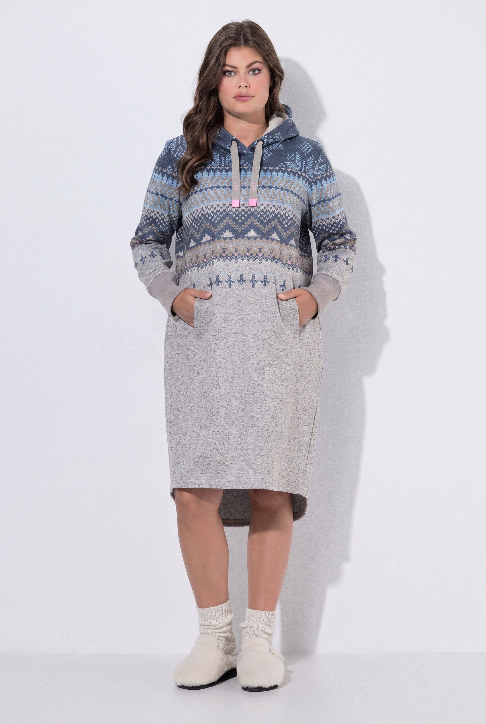 Laurasøn Strickkleid Norweger-Strick-Fleece- Kleid Kapuze Langarm