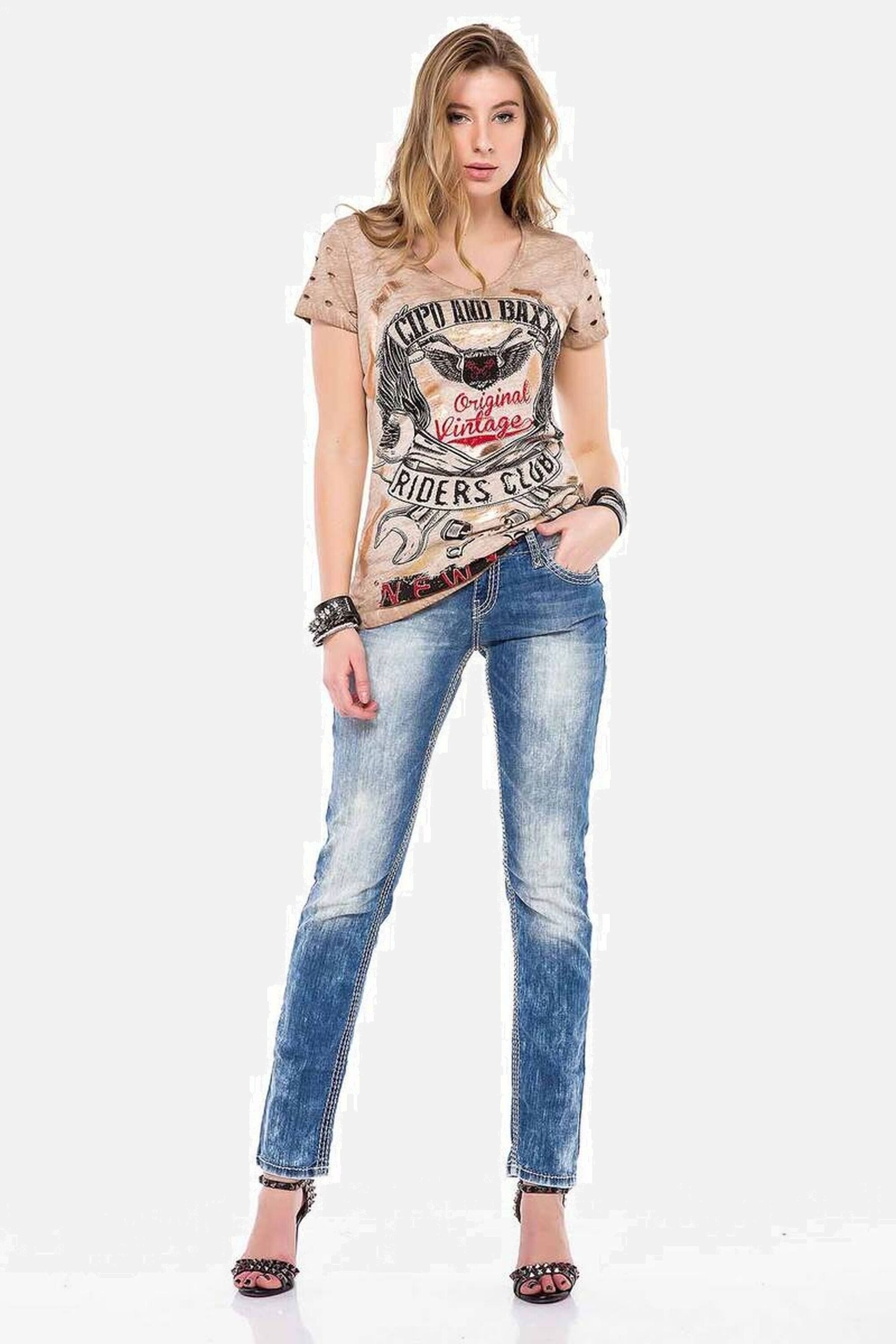 Cipo & Baxx Slim-fit-Jeans Jeans mit weißen Nähten, WD201