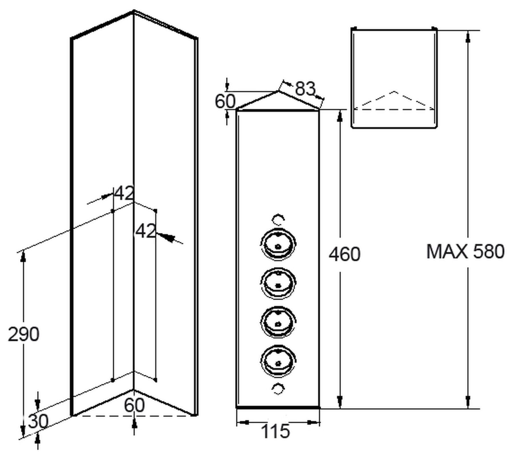Thebo Küchensteckdose Riva 4-fach Ecksteckdose Küche 46-58cm Steckdosenleist Mehrfachsteckdose (Kabellänge 2.00 m)