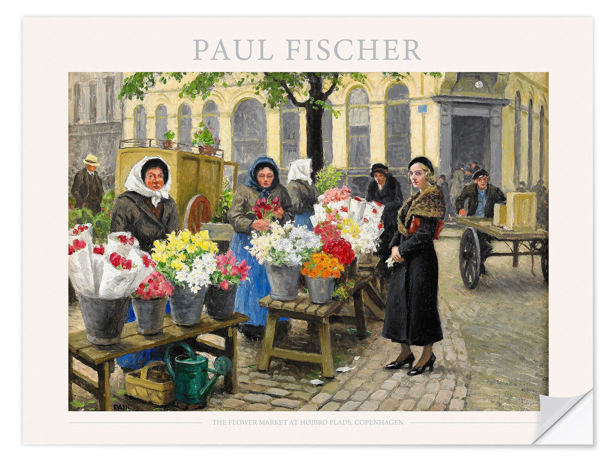 Posterlounge Wandfolie Paul Fischer, The Flower Market at Højbro Plads, Copenhagen, Modern Malerei