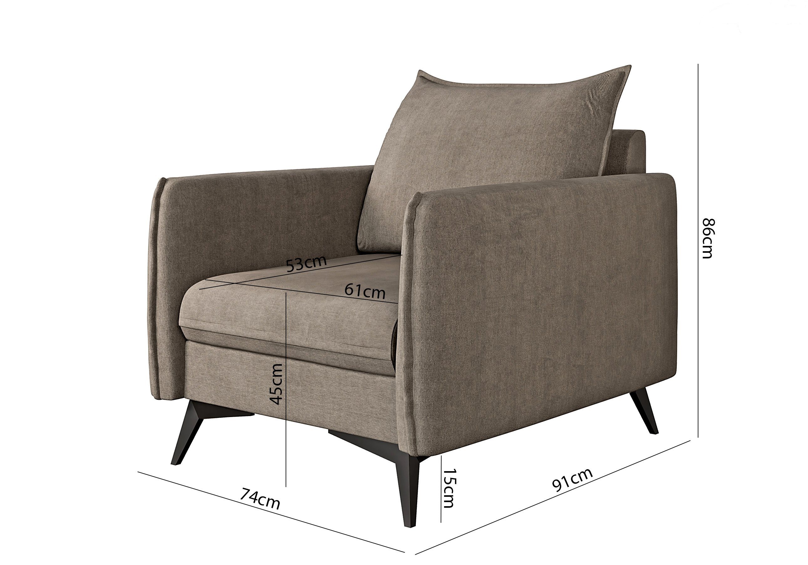 Wellenfederung mit Modernes 3+2+1 1x S-Style Metall 2-Sitzer-Sofa, Azalea (1x Möbel Schwarz Sessel), Füßen, Polstergarnitur mit 3-Sitzer-Sofa, 1x Dunkelbeige