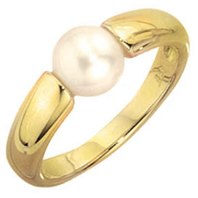 Schmuck Krone Fingerring Ring, Süßwasser-Perle & 333 Gelbgold, Gold 333