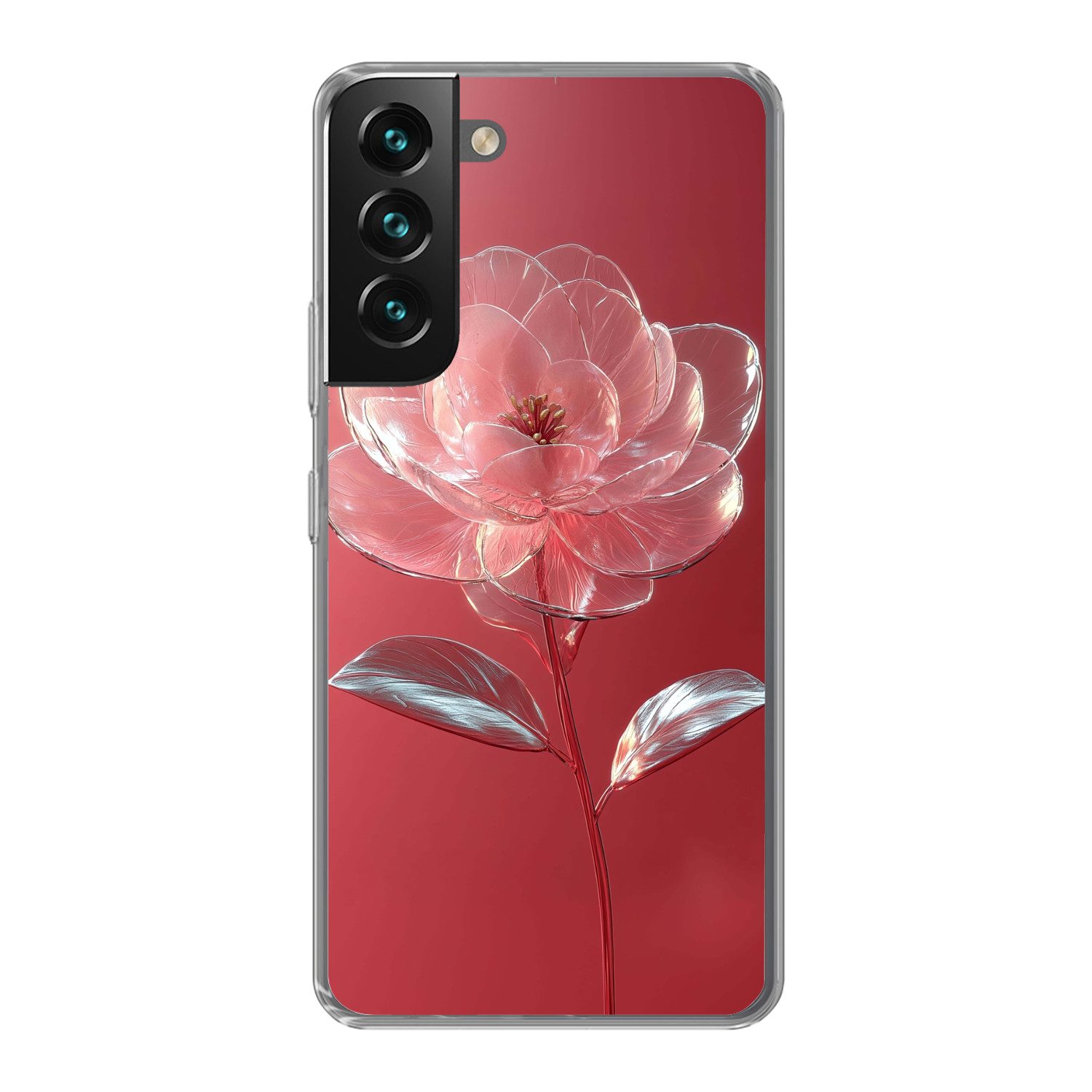 MuchoWow Handyhülle für Samsung Galaxy S22 Plus Verziert - Blume - Rosa - Gläser, Phone Case, Silikon, Schutzhülle Dünn