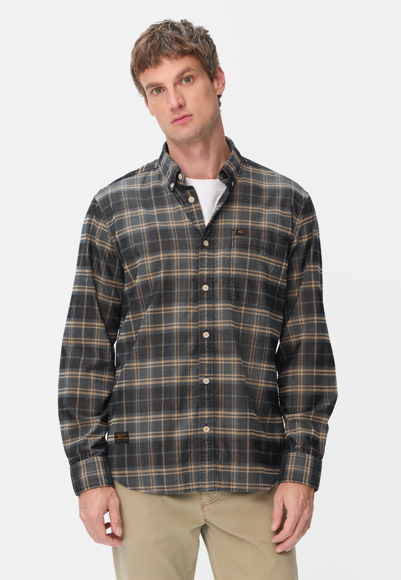 camel active Langarmhemd mit Button-Down-Kragen Langarm Button-Down