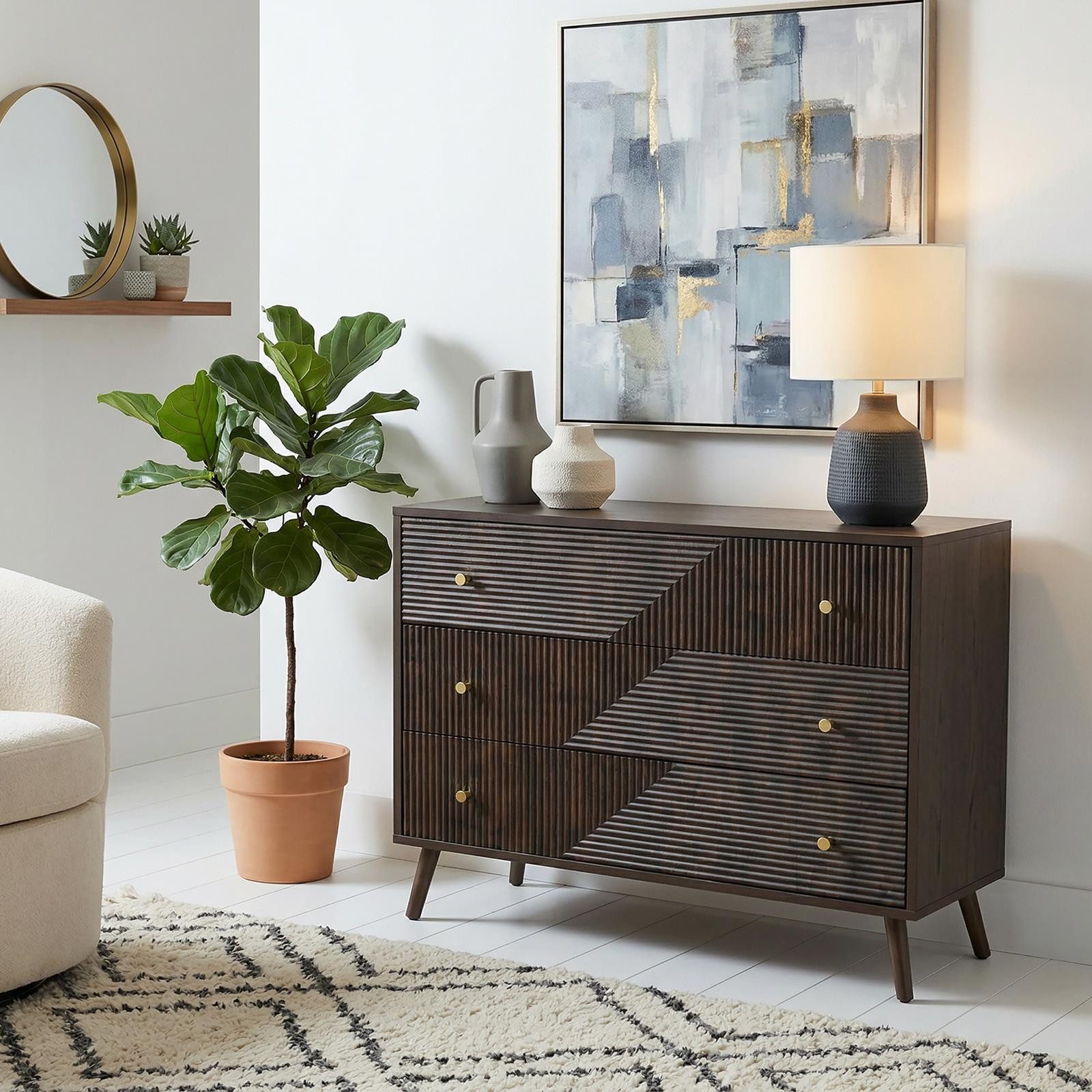 IDIMEX Kommode LIVIA, Schubladenschrank mit 3 Schubladen und Lamellenfront Dunkelbraun