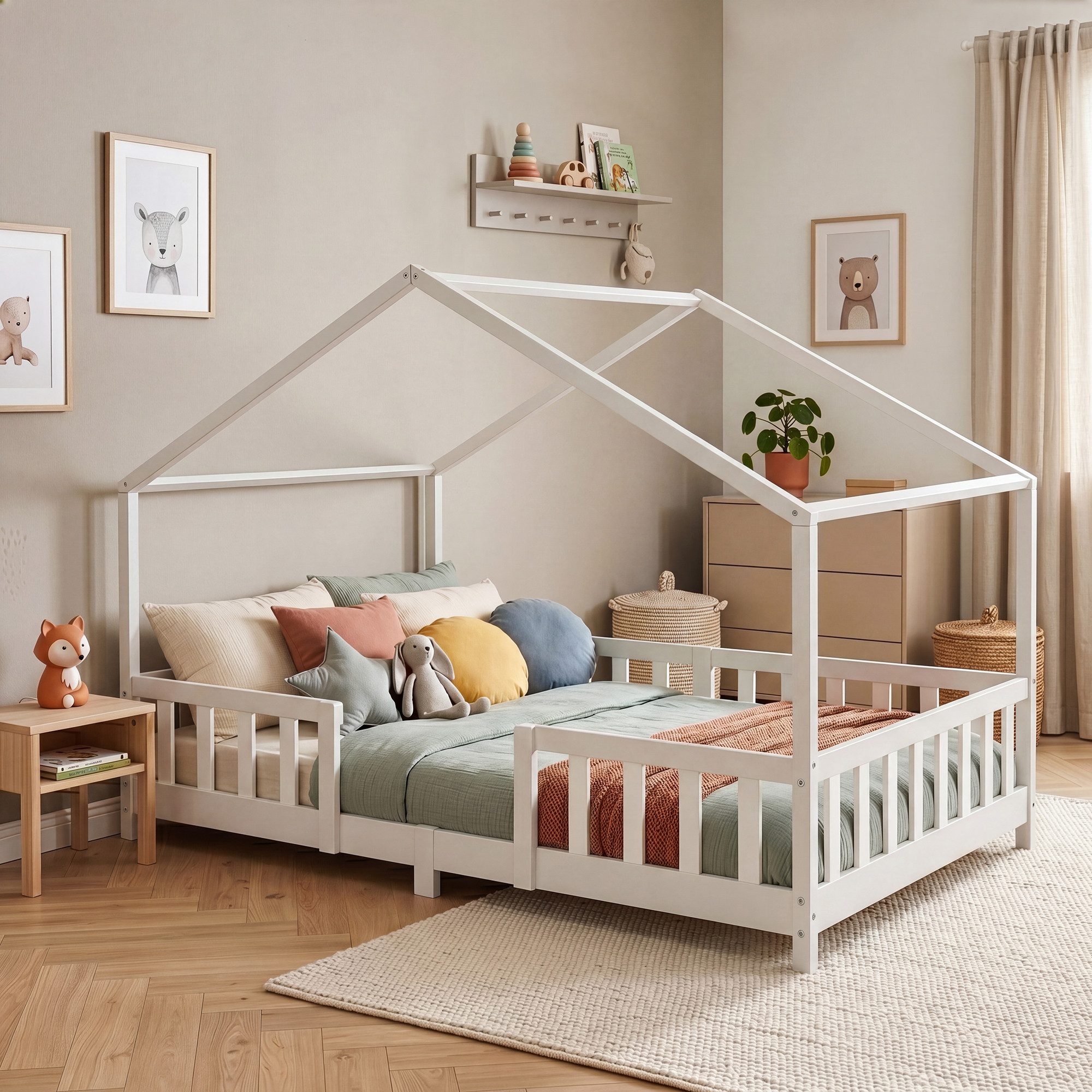 en.casa Kinderbett, »Treviolo« Haus-Optik Montessori 140x200 cm Weiß