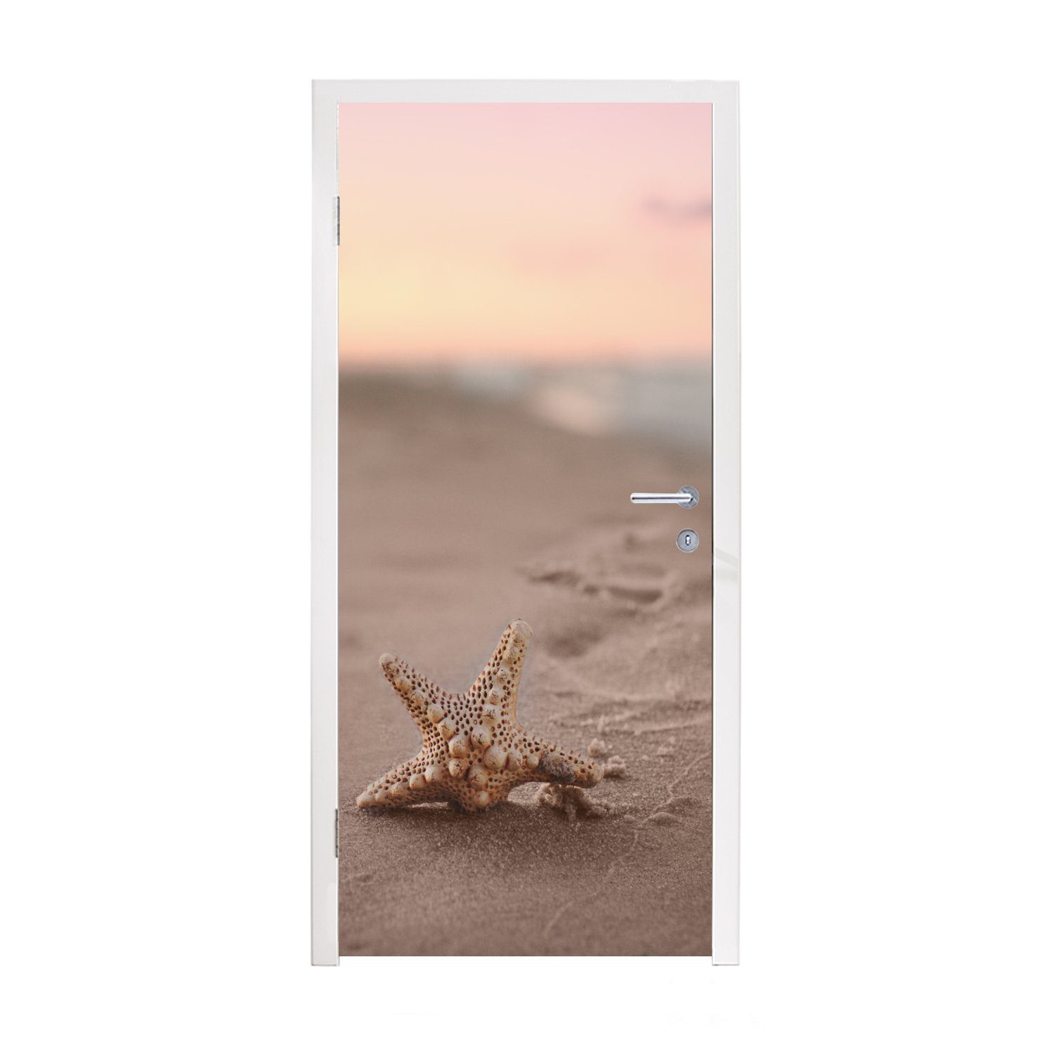 MuchoWow Türtapete Seestern - Sand - Sonne, Matt, bedruckt, (1 St), Fototapete für Tür, Türaufkleber, 75x205 cm
