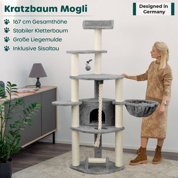 Happypet Kratzbaum MOGLI, Katzenbaum 167 cm Stabil, Katzen Kletterbaum mit 9 cm Stämme