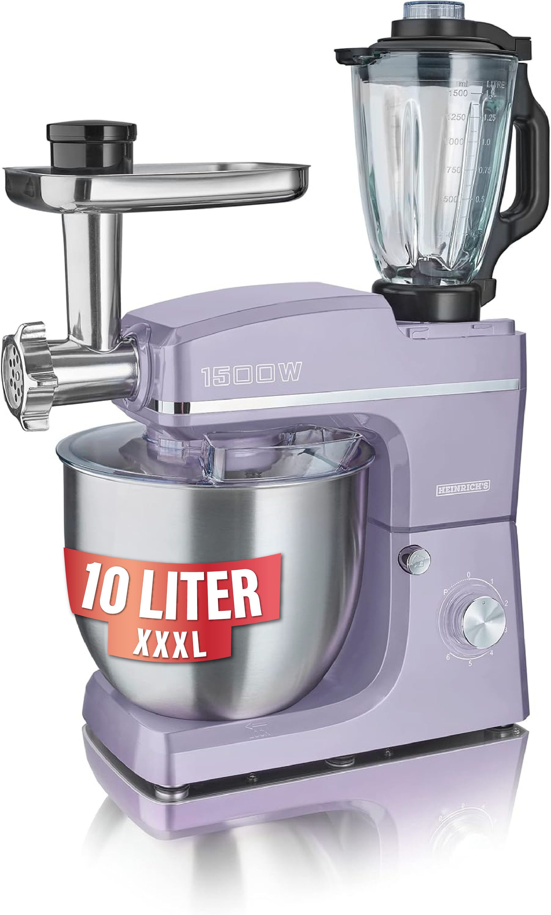 Heinrich´s Küchenmaschine, 1500 W, 10,00 l Schüssel, 6 Geschwindigkeiten, Multifunktional, XXXL