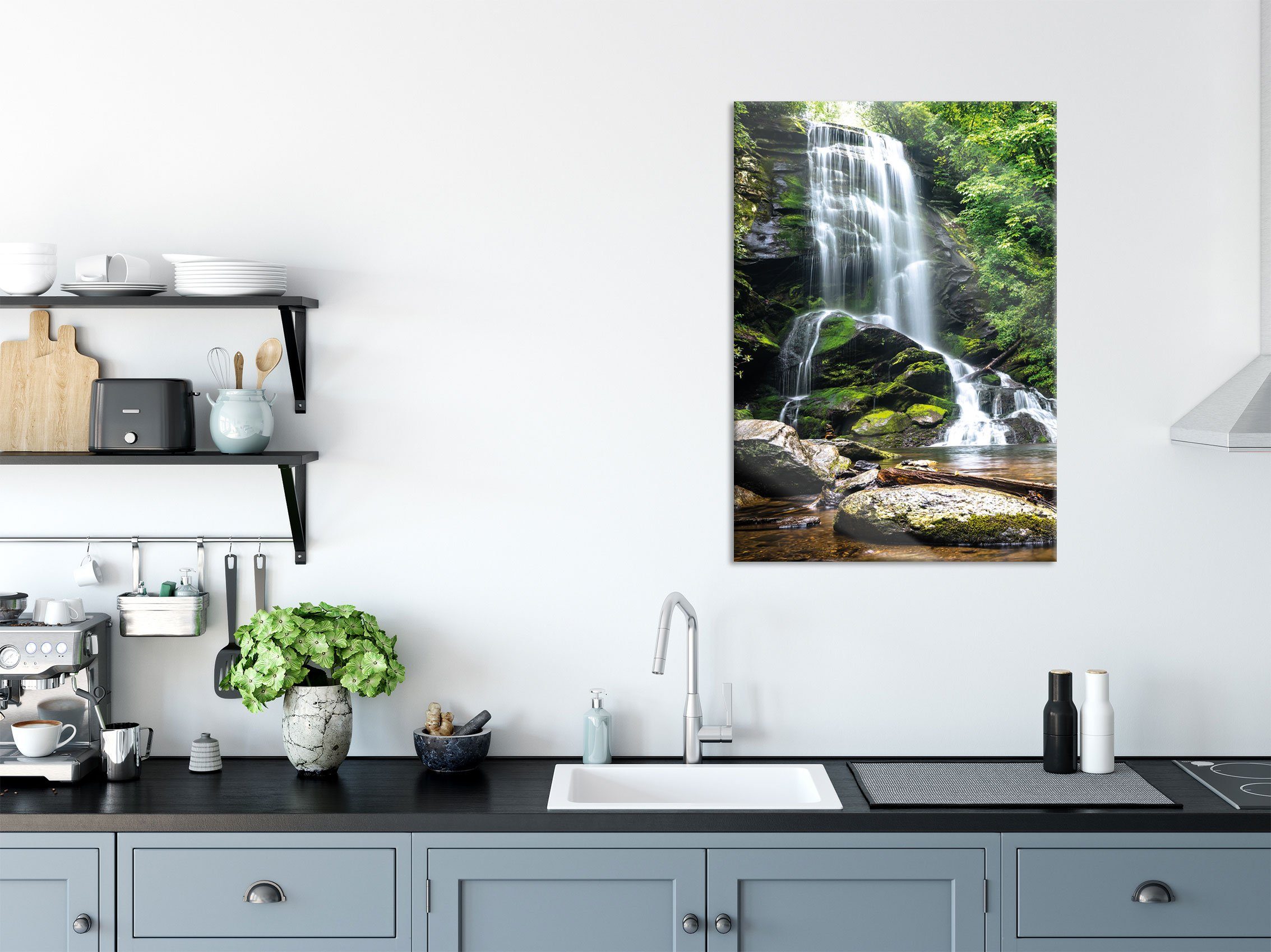 Pixxprint Glasbild Wasserfall, Wasserfall (1 St), Glasbild aus Echtglas, inkl. Aufhängungen und Abstandshalter