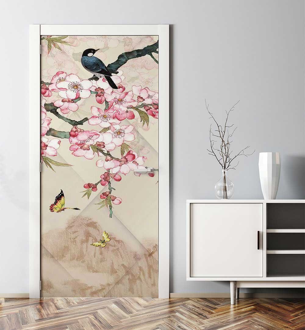Fensterfolie selbsthaftend Blickdicht,gemalte Blumen und Vögel