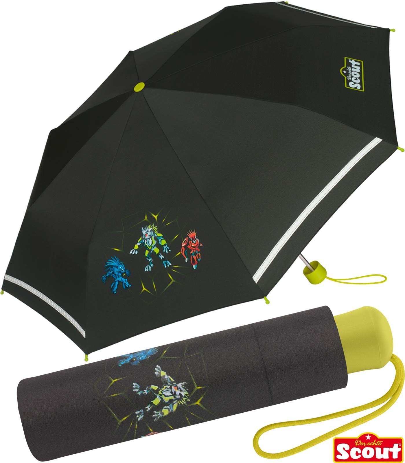 Scout Taschenregenschirm Mini Kinderschirm reflektierend bedruckt, extra für Kinder gemacht leicht