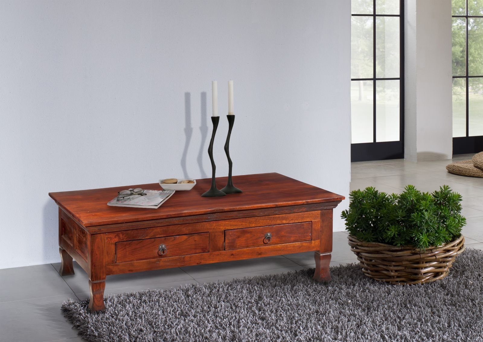 Massivmoebel24 Couchtisch Couchtisch Akazie 120x75x40 nougat lackiert OXFOR günstig online kaufen