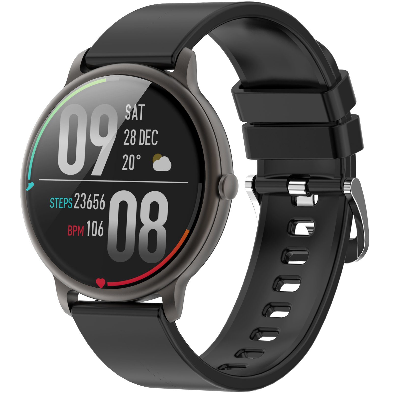 Aoucheni Smartwatch, 1,43 Zoll runde AMOLED Armbanduhr Smartwatch (1.43"  cm) IP68 Wasserdicht Fitness Tracker für iOS und Android, Musiksteuerung,  Herzfrequenz, Schrittzähler, Kalorien, mit personalisiertem Bildschirm