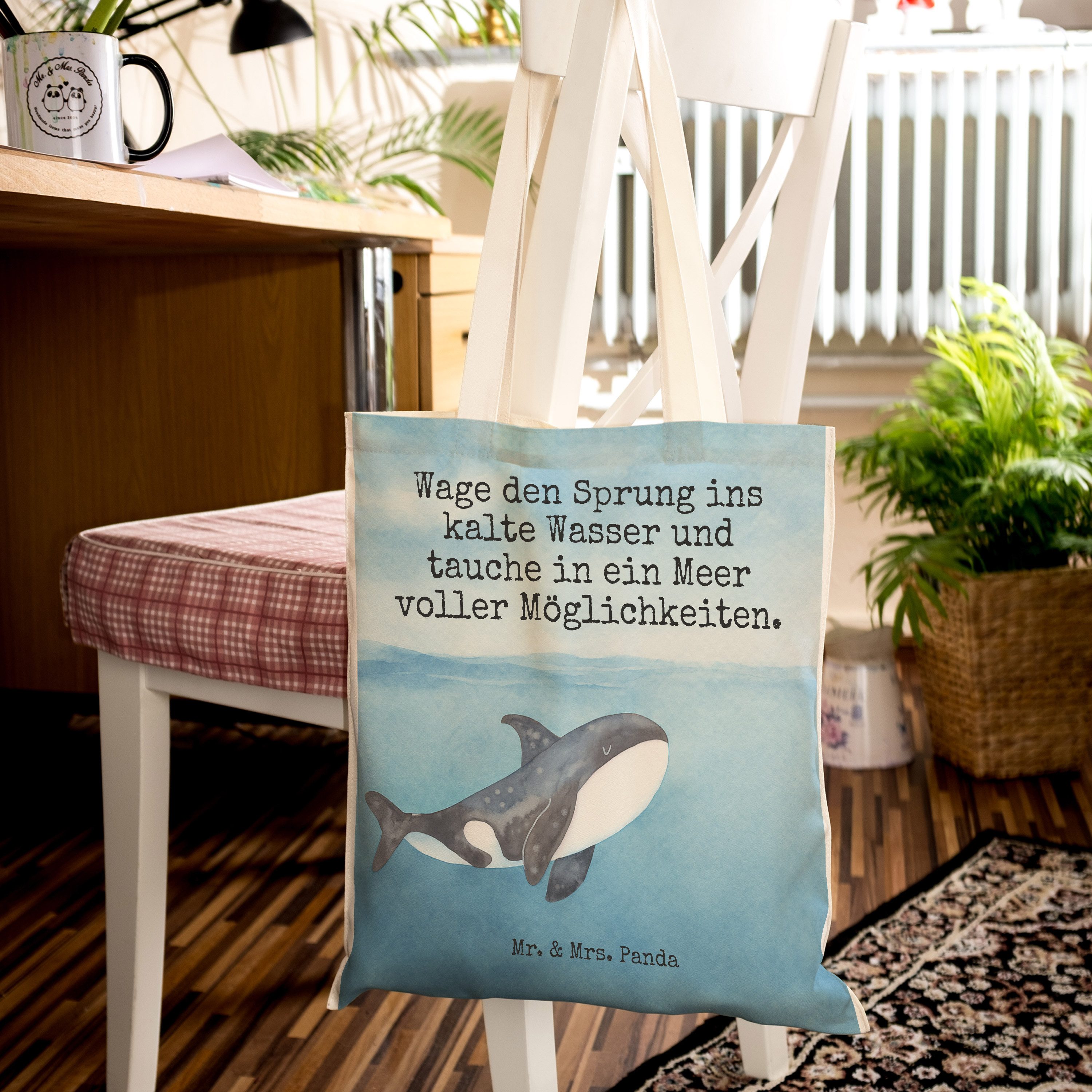 Mr. & Mrs. Panda Tragetasche Orca Design, Tote Bag, Weiß, Tragetasche Bedruckt, Motivation, Bag, O (Packung), Büro großer shopper Beutel