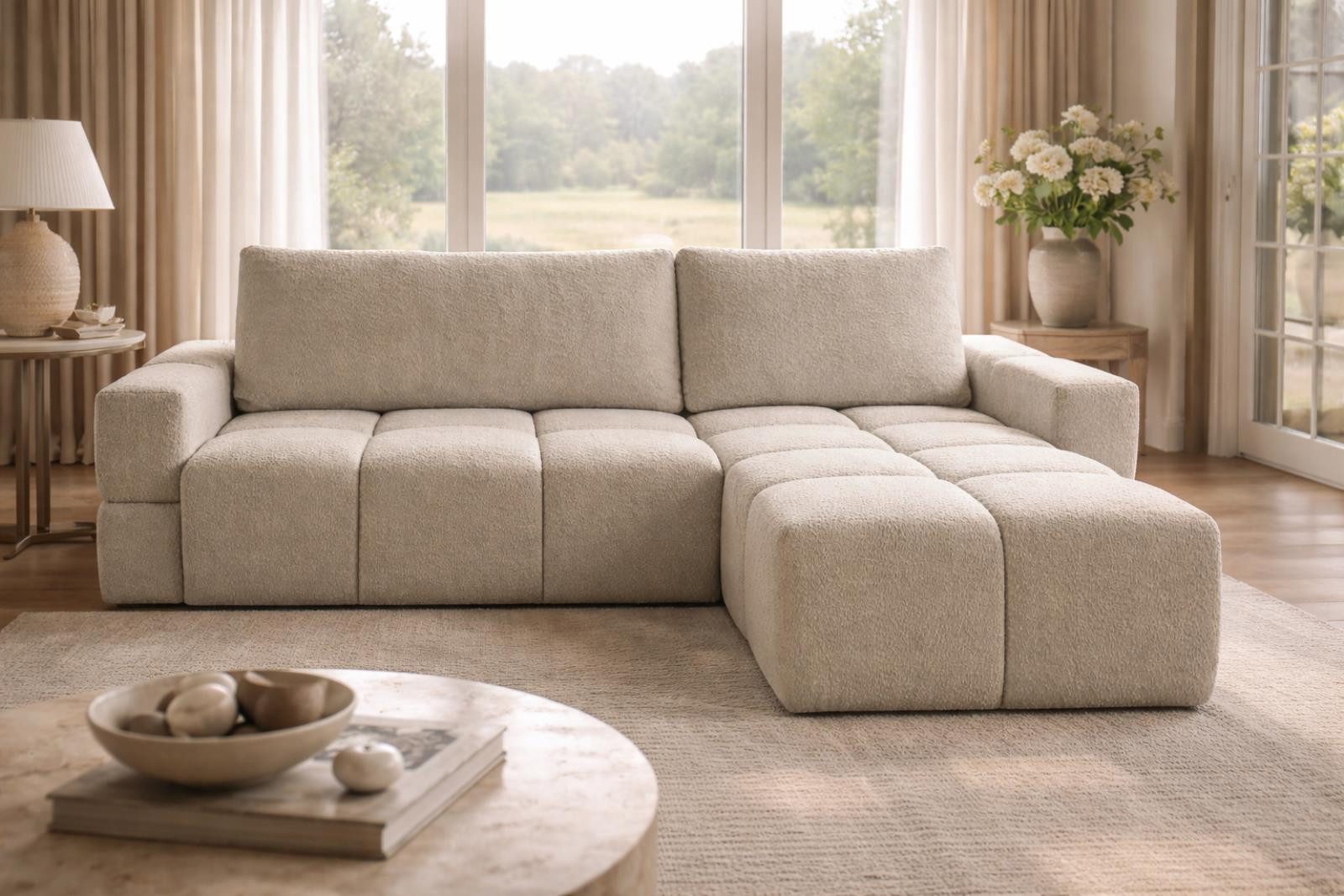 Compleo Ecksofa Schlafcouch, L-FORM, Uniwersell Ecksofa mit Bettfunktion, Stilvolles Design und maximaler Komfort