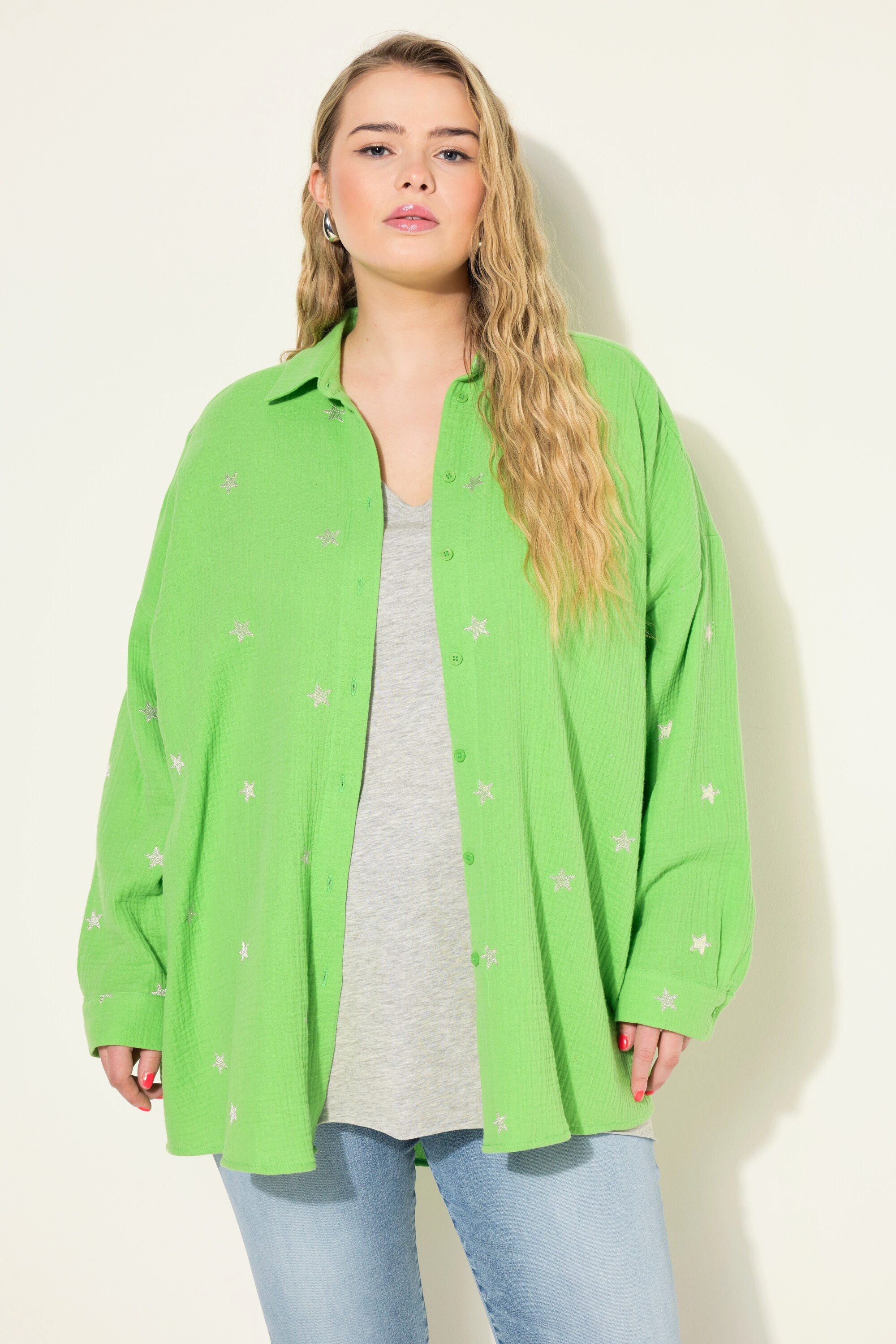 Hemdbluse Hemdbluse oversized Musselin Hemdkragen Langarm