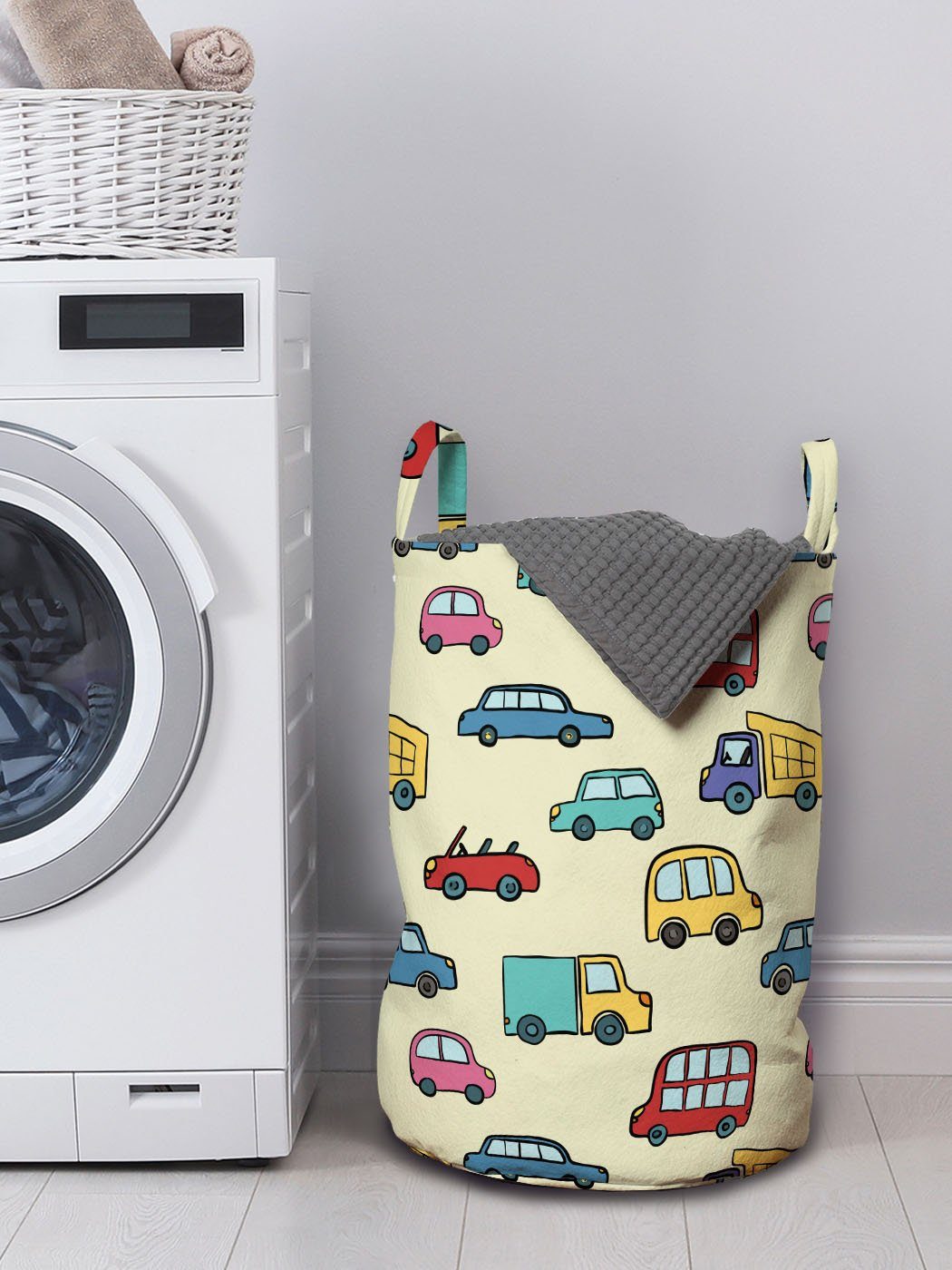 Kindergarten-Art-Spielzeug-Autos Wäschesäckchen Griffen Kindisch Kordelzugverschluss Abakuhaus Waschsalons, Wäschekorb mit für
