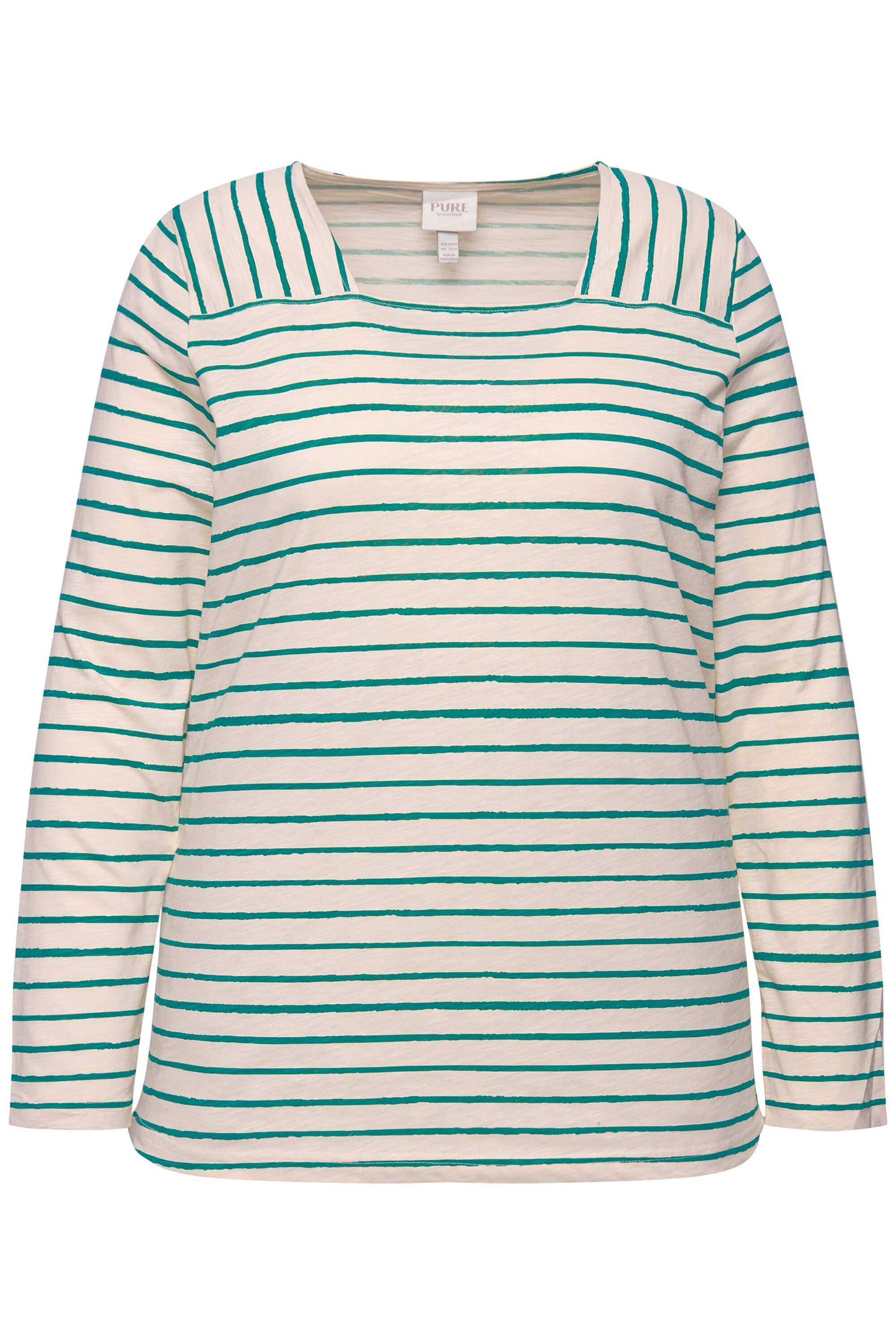 Ulla Popken T-Shirt Shirt Ringel Carree-Ausschnitt Langarm