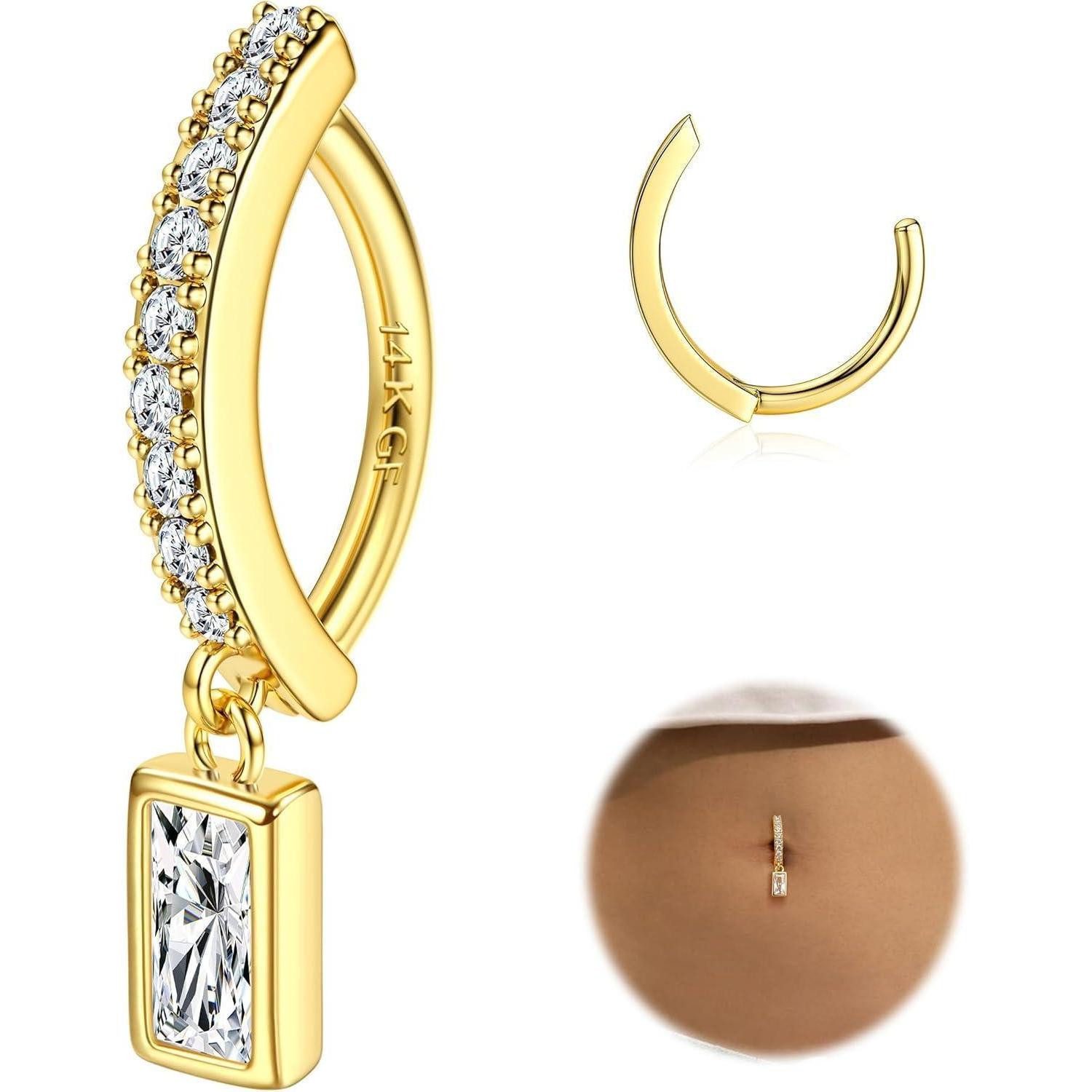 LuxusKollektion Bauchnabelpiercing Bauchnabelpiercing Gold Chirurgenstahl Zirkonia Perle mit Anhänger 14G