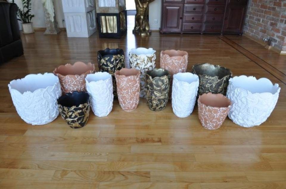 Übertopf Hand Topf Skulptur bemalt JVmoebel Vase Blumentopf Blumentöpfe Vase Designer