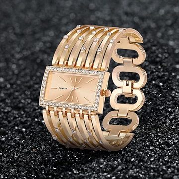 Gontence Quarzuhr Kristalle Armreif Damenuhr,Rechteckiges Zifferblatt, Damen Uhren, Armbanduhr Ultradünne Einfach und stilvoll