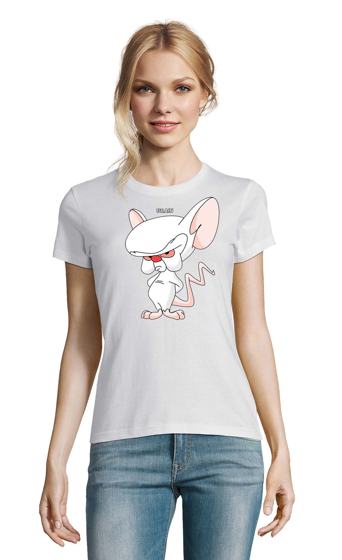 Blondie & Brownie T-Shirt Partner Pärchen Freunde Shirt Pinky Brain BFF Friends Partner T-Shirt Freunde BFF Motiv Baumwolle Regular Fit Herren Damen