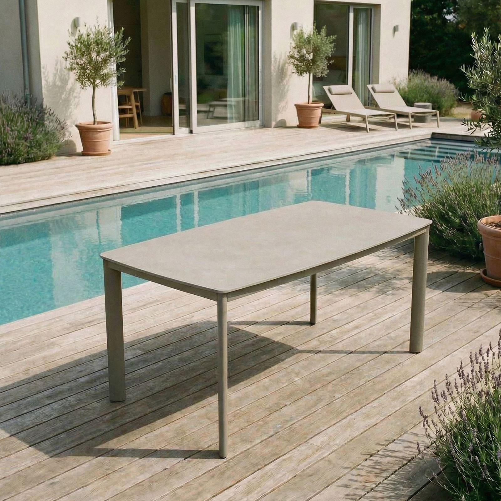 IDIMEX Gartentisch TAVOLO, Terrassentisch 180x90 cm mit Keramik-Platte wetterfest champagner