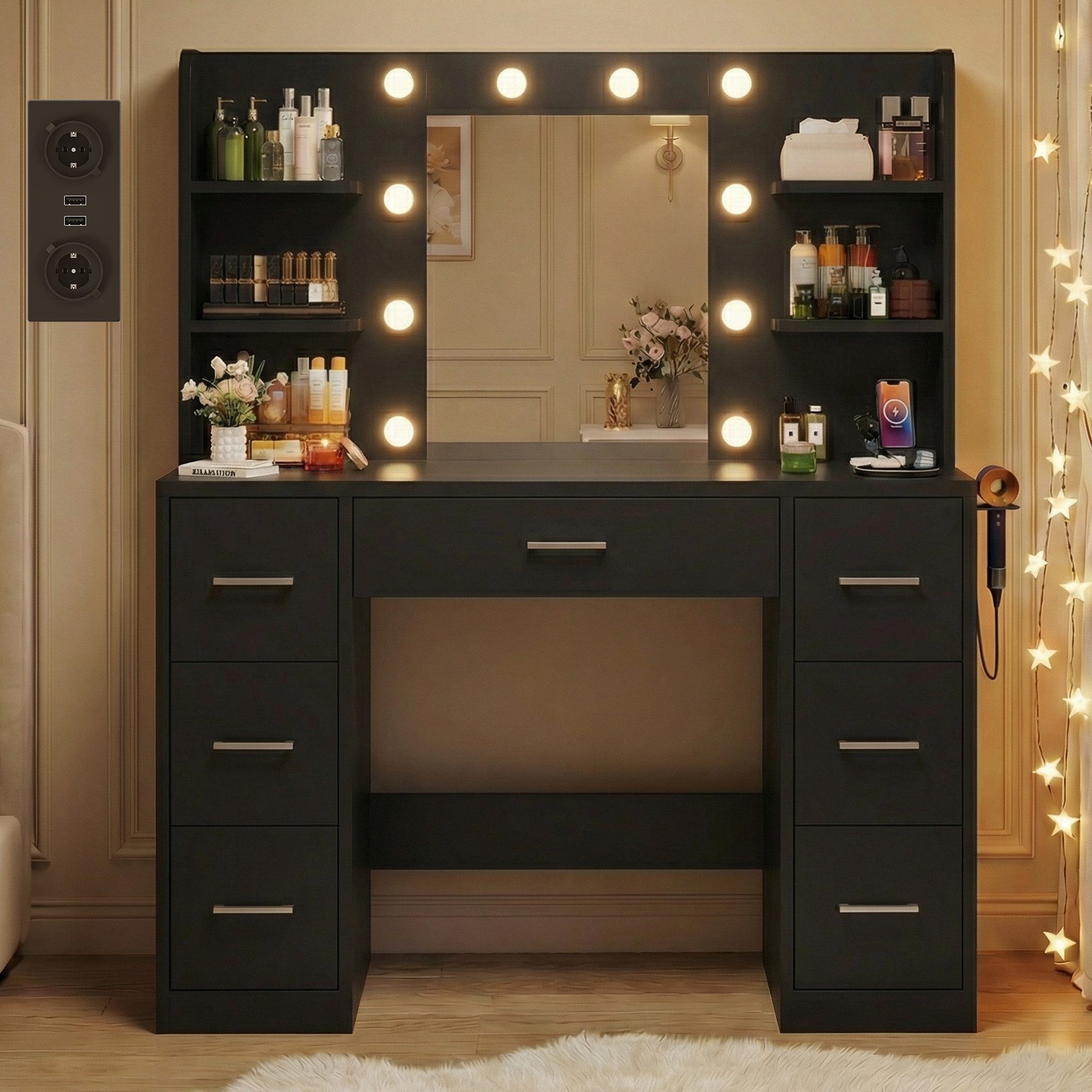 Furnicopia Schminktisch 110*40*137CM Frisiertisch mit 2 SUB 2 Steckdosen (M günstig online kaufen