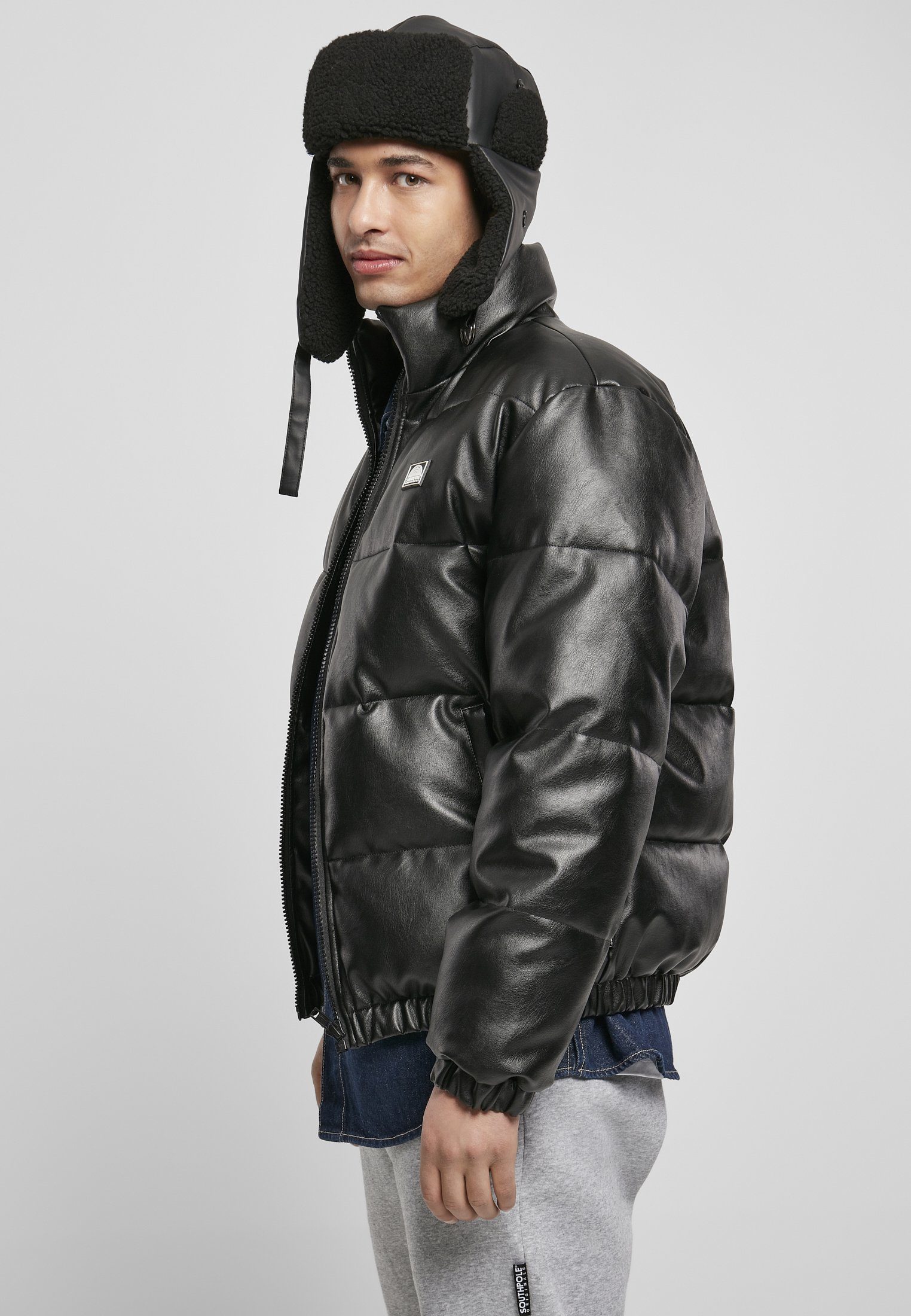 Southpole Winterjacke Herren Southpole Imitation black Leather Jacket (1-St) Bubble