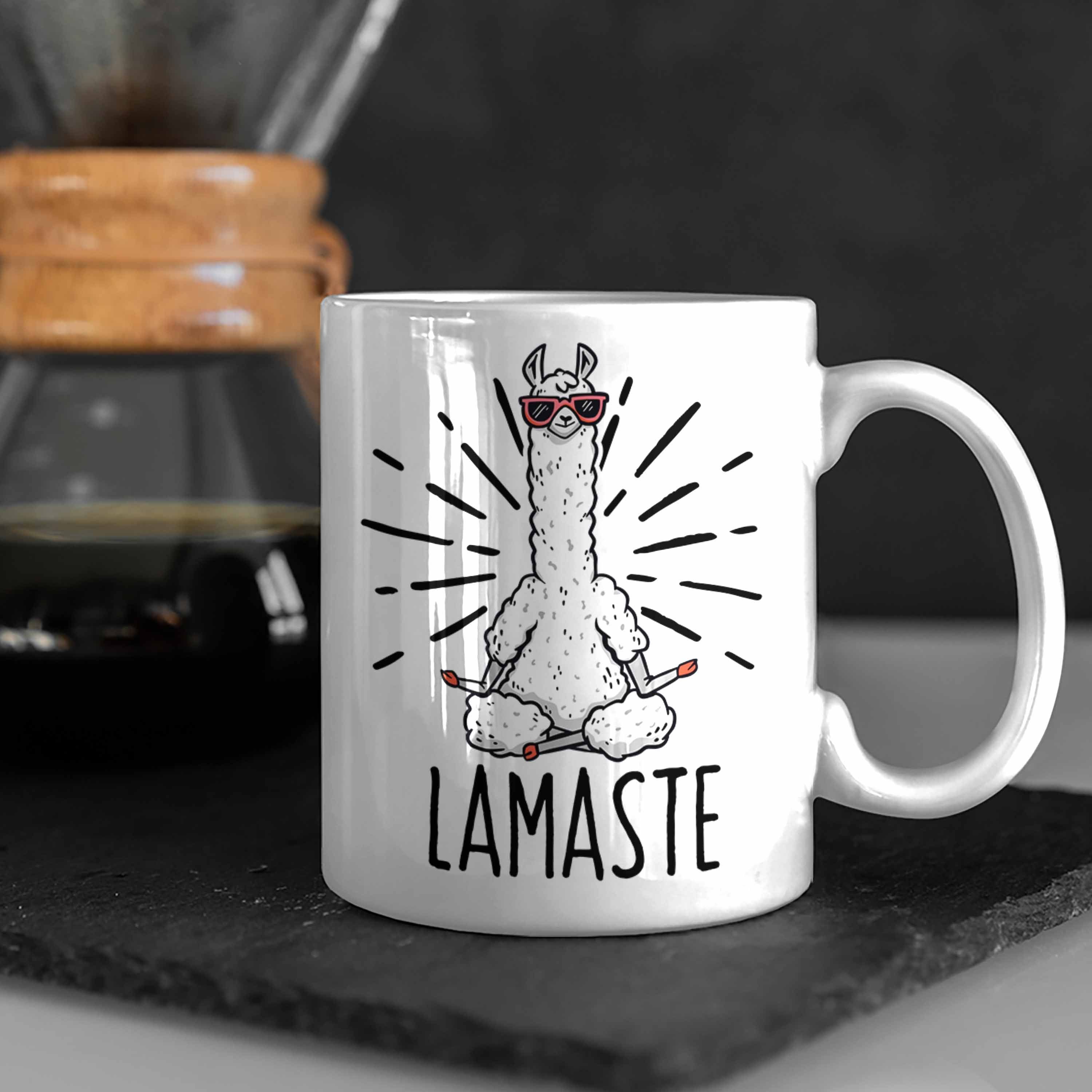 Trendation Tasse Llama Weiss Meditations-Tasse Geschenk Meditationsliebhaber für Meditieren