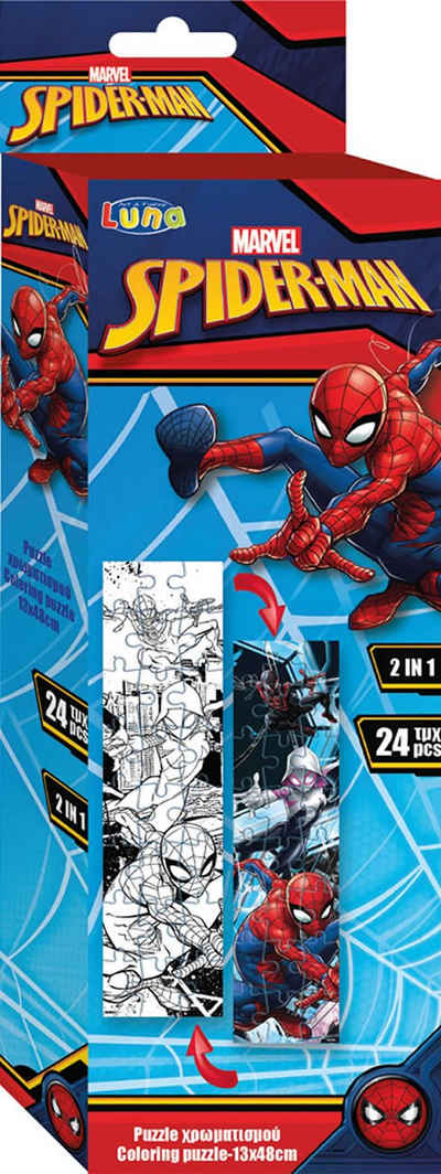 Diakakis Steckpuzzle 2in1 Puzzle Malpuzzle Spiderman 24-tlg 13 x 48 cm, Puzzleteile