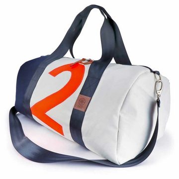 360Grad Reisetasche Reisetasche recyceltes Segeltuch Pirat Weiß Blau Zahl Orange