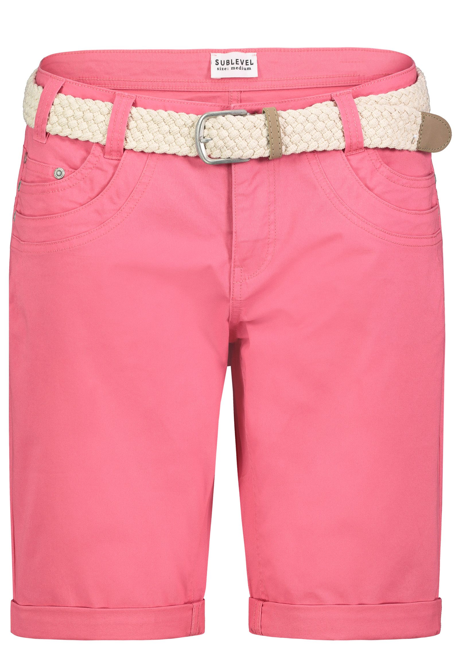 SUBLEVEL Shorts Damen Bermudas kurze Hose Baumwolle Jeans Sommer Chino Stoff flex, bequem, elastisch, mit Gürtel