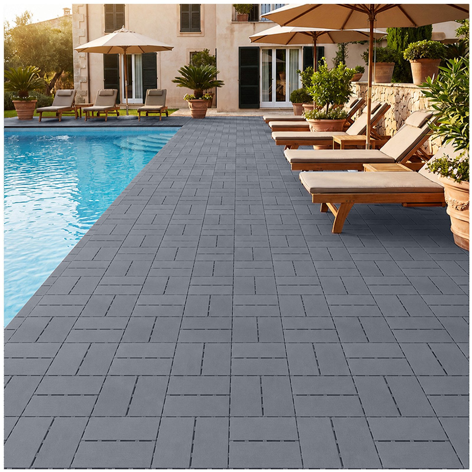 PFCTART Terrassendielen 11er Set Klickfliesen 30x30 cm – Terrassenfliesen, 1 m², BxL: je 30x30 cm, 20 mm Stärke, (Set, 11-St., Für Balkon, Terrasse, Garten, Wege & Innenbereiche), Werkzeugloses Klicksystem, wasserfest & mit Drainage