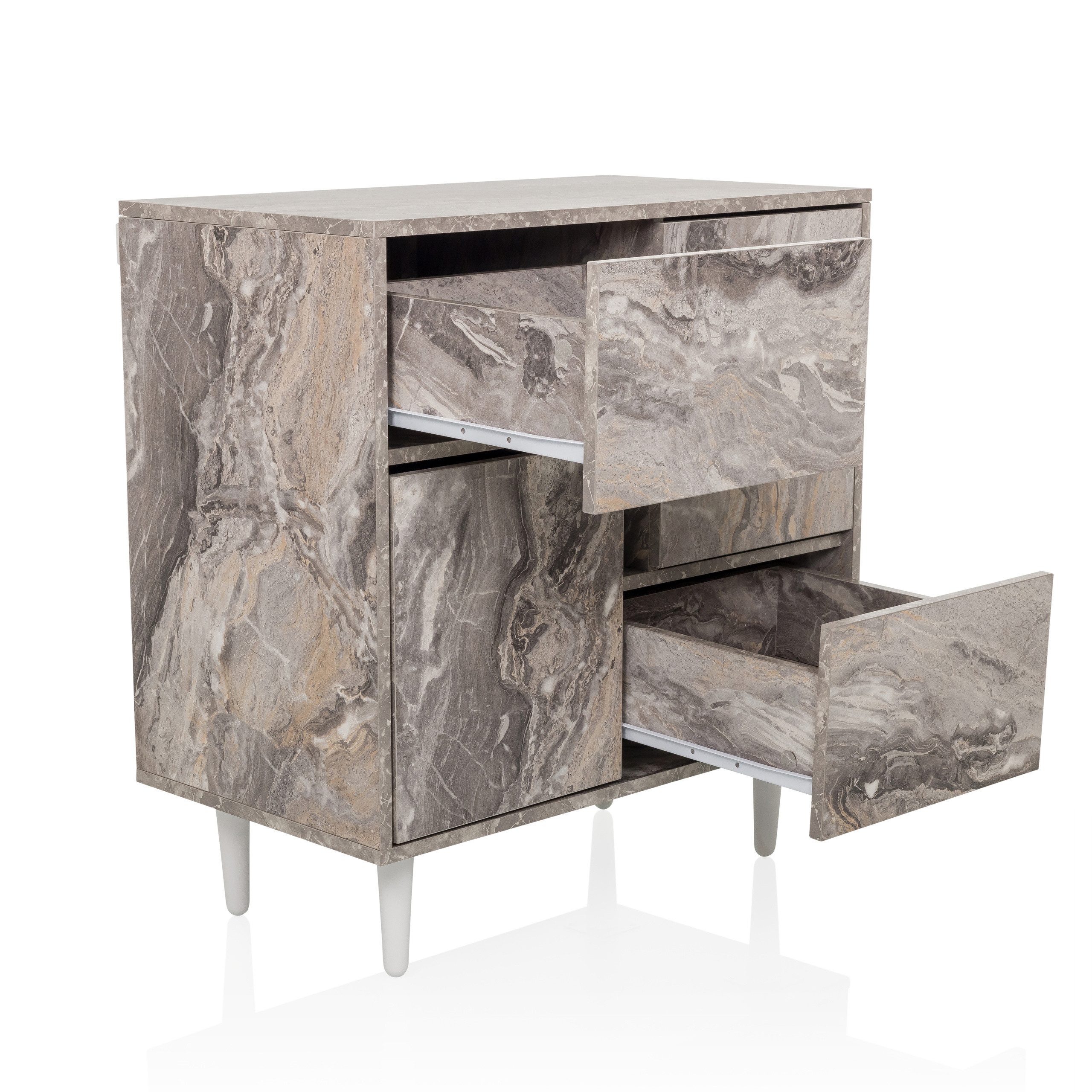 hjh LIVING Kommode LYKKJA Sideboard H/B/T: 77.0 x 72.0 x 39.5 cm, Sideboard mit 2 Schubladen und 2 Türen, Modernes Design, Grifflos