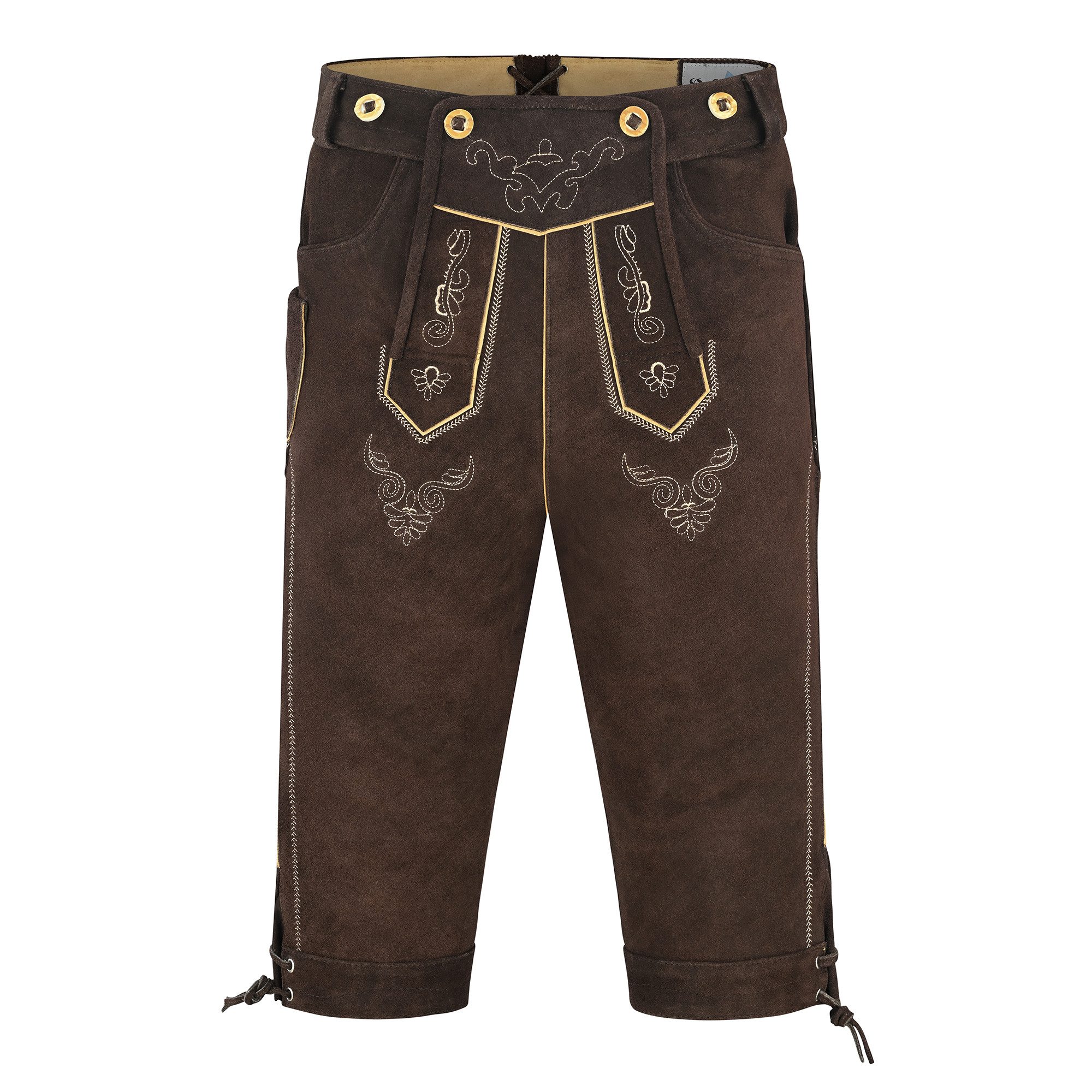 BOHMBERG Trachtenlederhose Herren Kniebund Lederhose Echtleder inkl. Hosenträger Braun – Bild 4 von 5