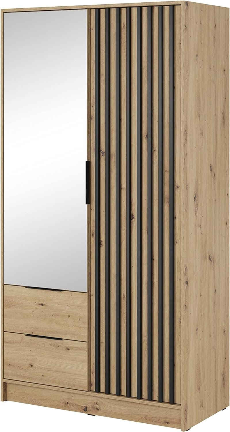 MOEBLO Kleiderschrank JOHN (Latten aus Holz, Loft Stil IndustrieSchrank Aufbewahrungsschrank (Spannstange) mit Regalböden, Schlafzimmerschrank mit 2/3/4 drehbaren Türen, 2 Schubladen)