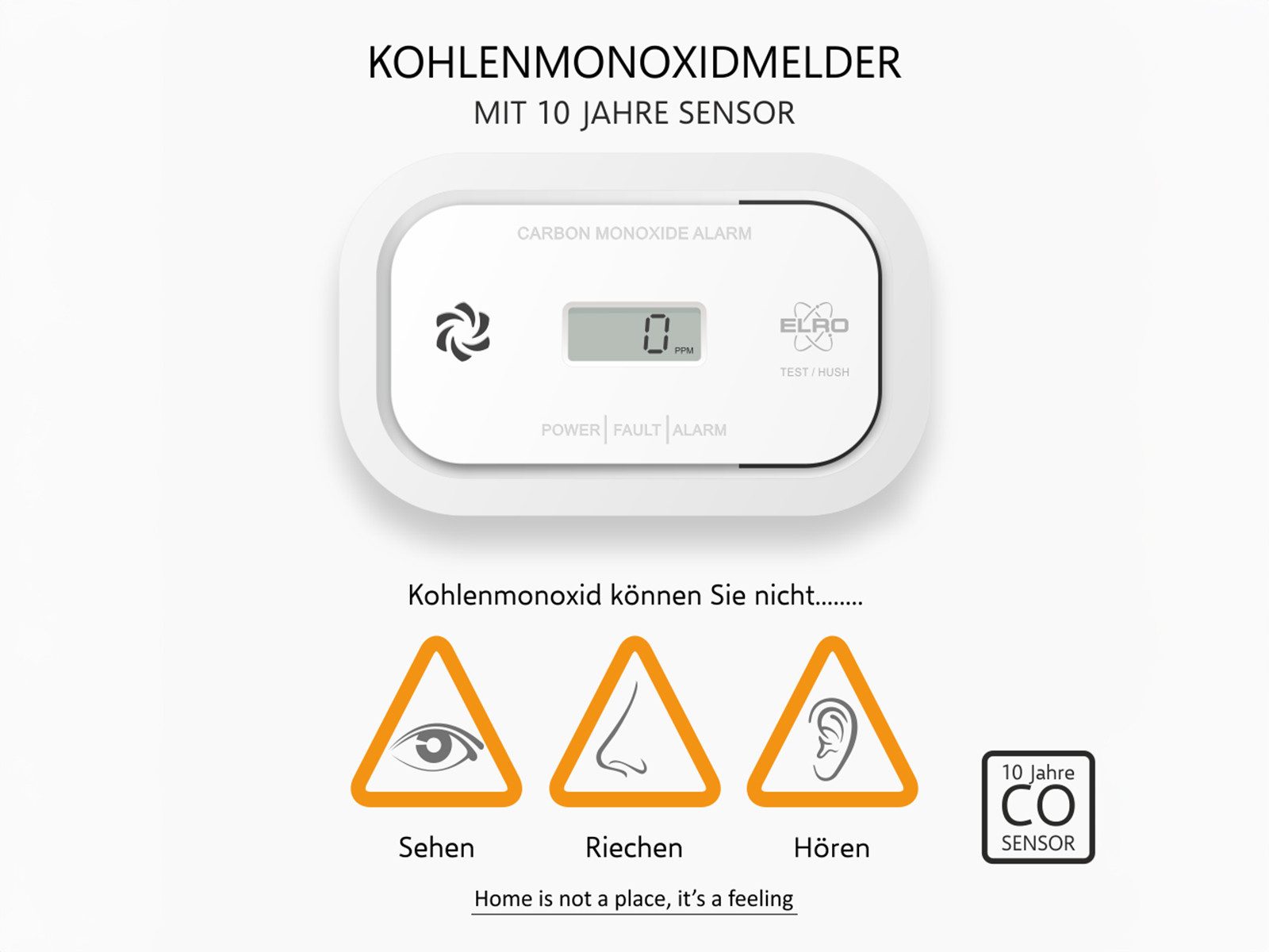 Elro CO-Melder (LCD, Kohlen-Monoxid Melder CO Messer Warngerät Warnmelder Warner Kaminofen)