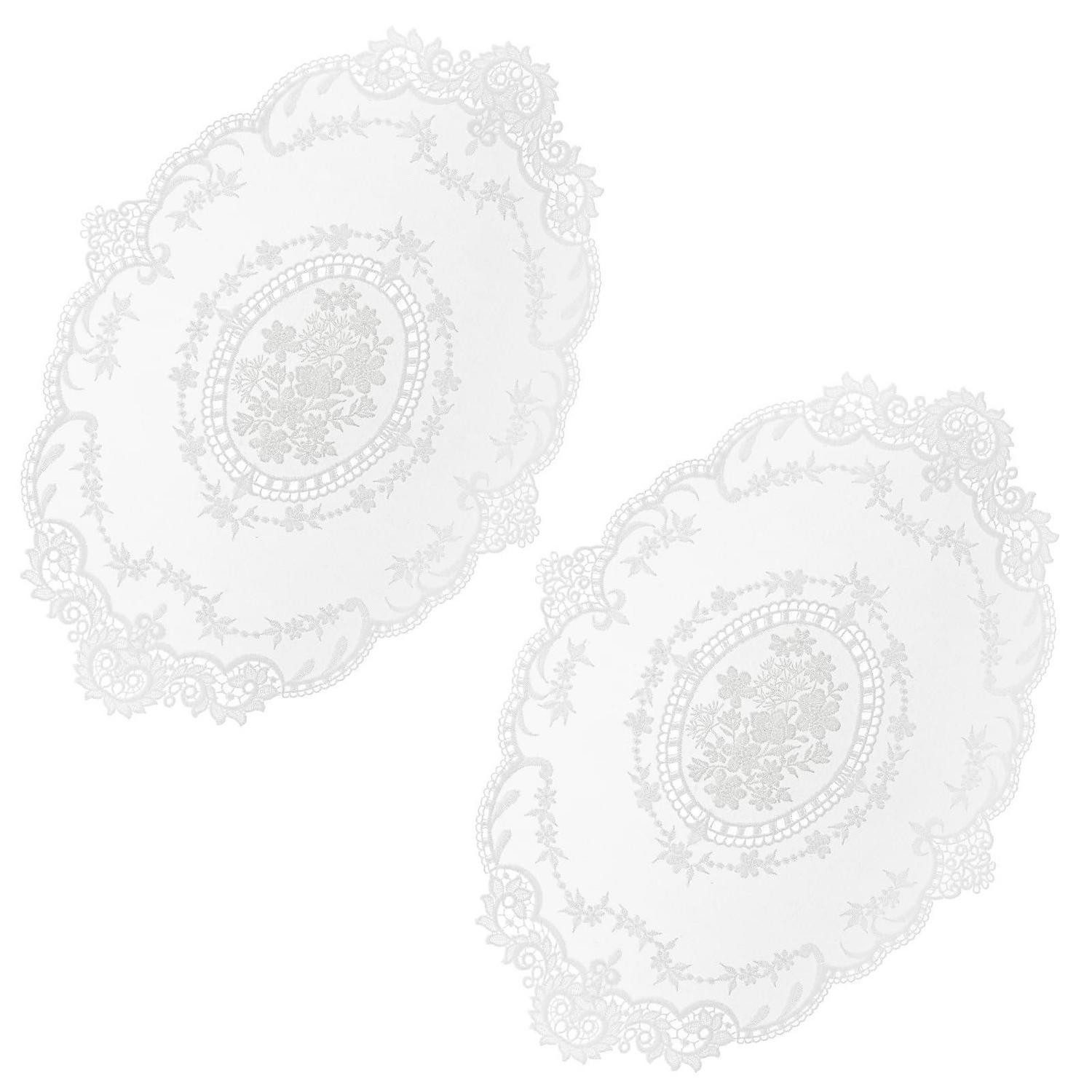 LuxusKollektion Platzset Spitzendeckchen Oval 2 Stk Weiss, (2-St)