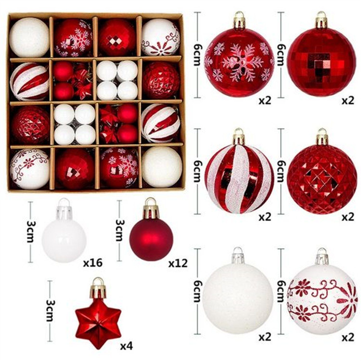 autolock Weihnachtsbaumkugel Weihnachtskugeln, rot Stück Weihnachtsbaumkugel 44 Ornamente