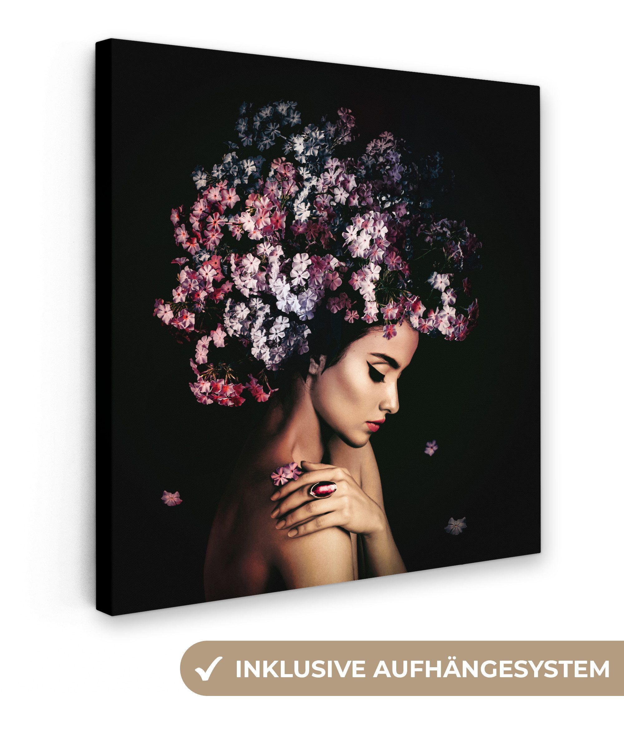 OneMillionCanvasses® Leinwandbild Blossom - Frau - Rosa - Luxus, Fotodruck (1 St), Wandbild, Deko Schlafzimmer Wohnzimmer Flur 20x20 cm