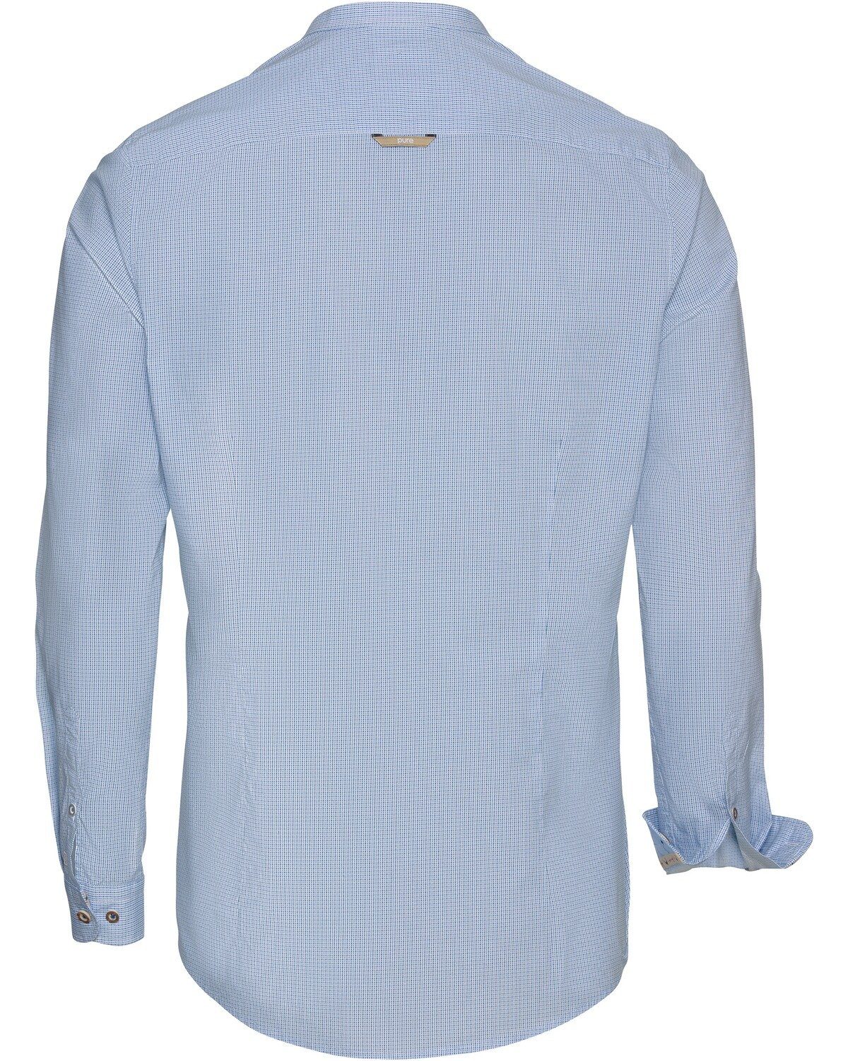 mit Pure Allover-Muster Trachtenhemd Stehkragenhemd Blau