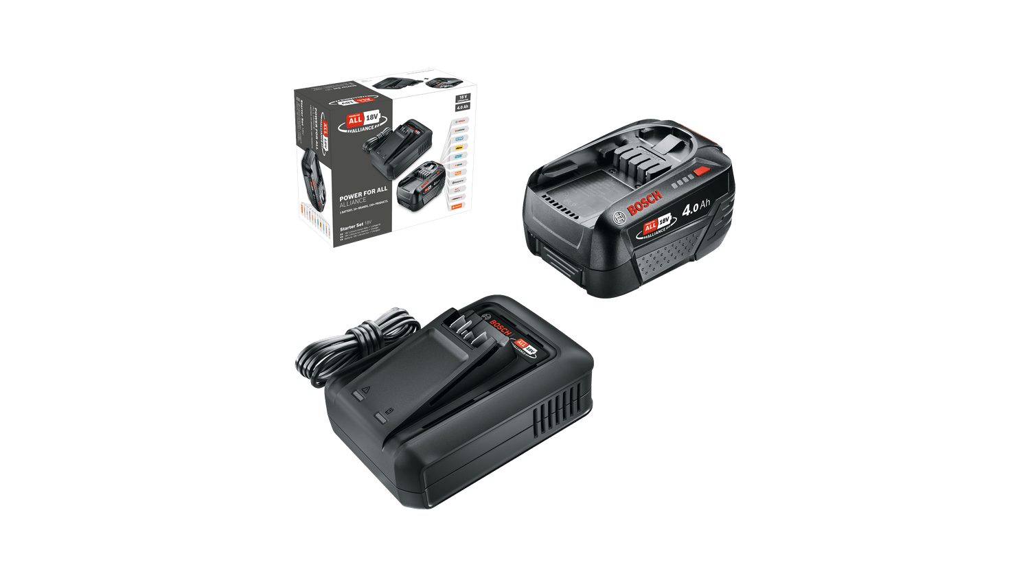 Bosch Home & Garden 18V Set: Ladegerät AL 18V-44 CV und 4,0-Ah-Akku Akku Starter-Set, sorgt für Flexibilität und spart gleichzeitig Geld