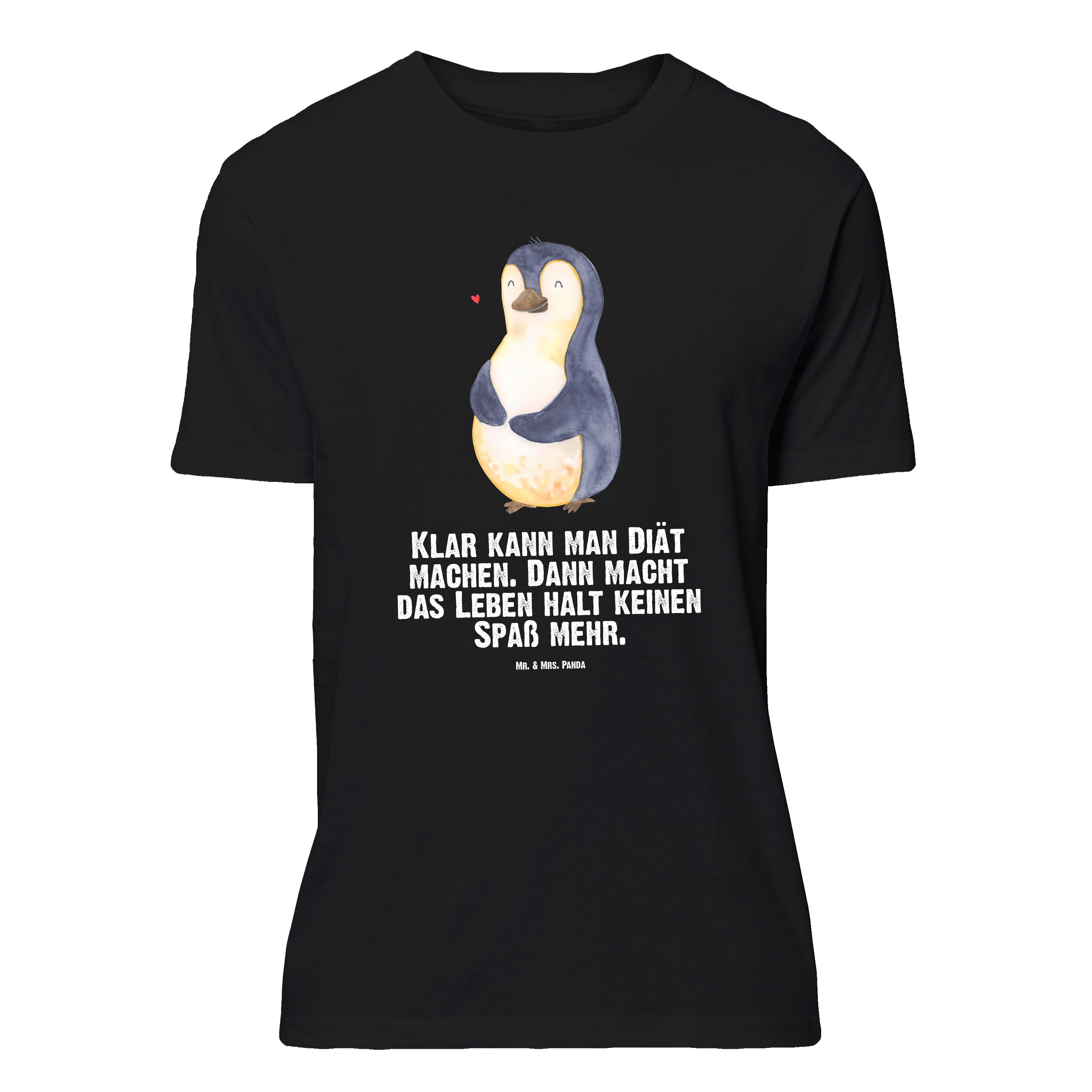 Mr. & Mrs. Panda T-Shirt Pinguin Diät, Größe XL T-Shirt, Schwarz, T-Shirt mit Spruch, Pinguine (Packung) Shirt Kugelrund Abspecken