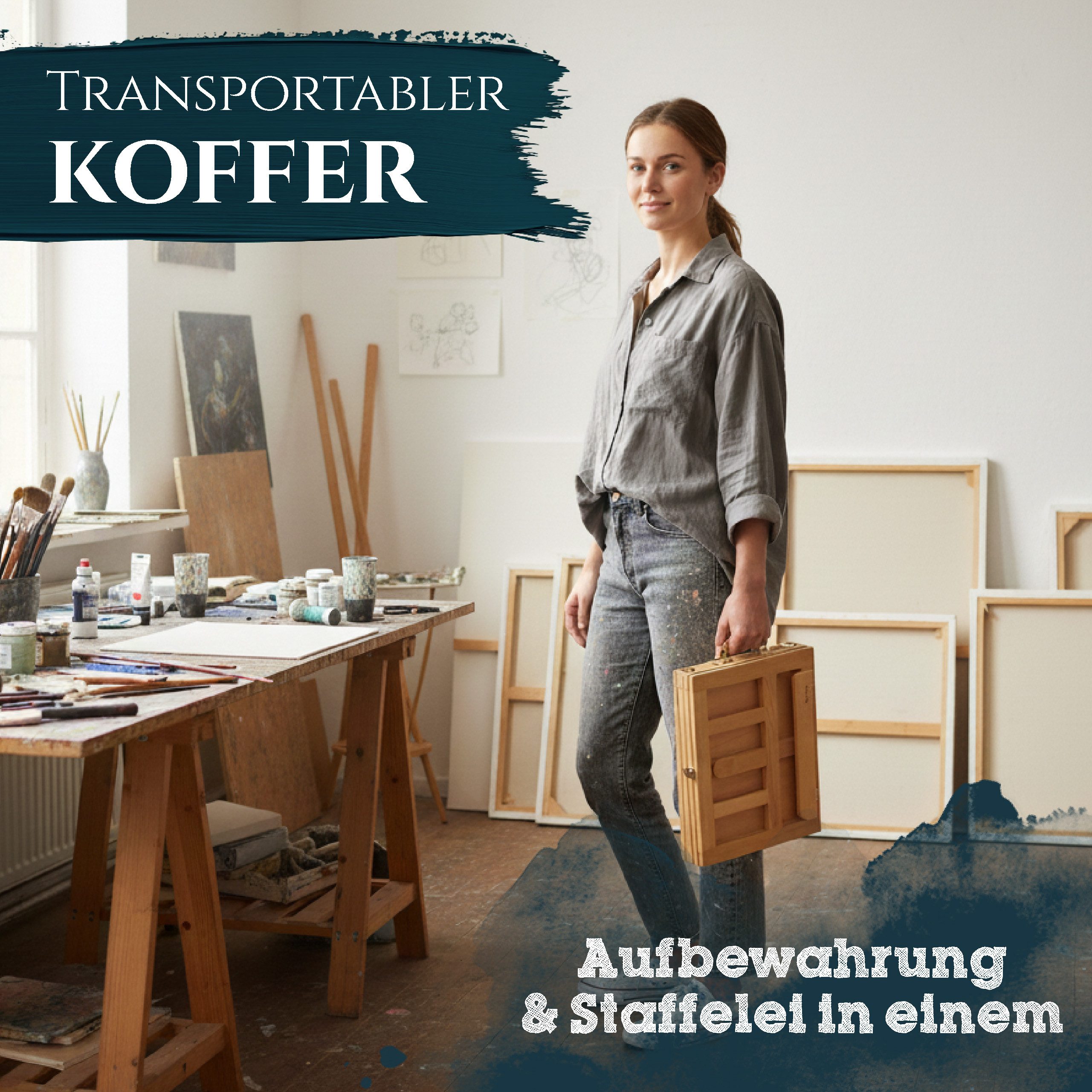 Artina Staffelei Tischstaffelei Holz Stabiles Malbrett mit Aufbewahrung Colmar, Colmar – Verstellbares Zeichenbrett zum Malen & Zeichnen – Bild 4 von 5